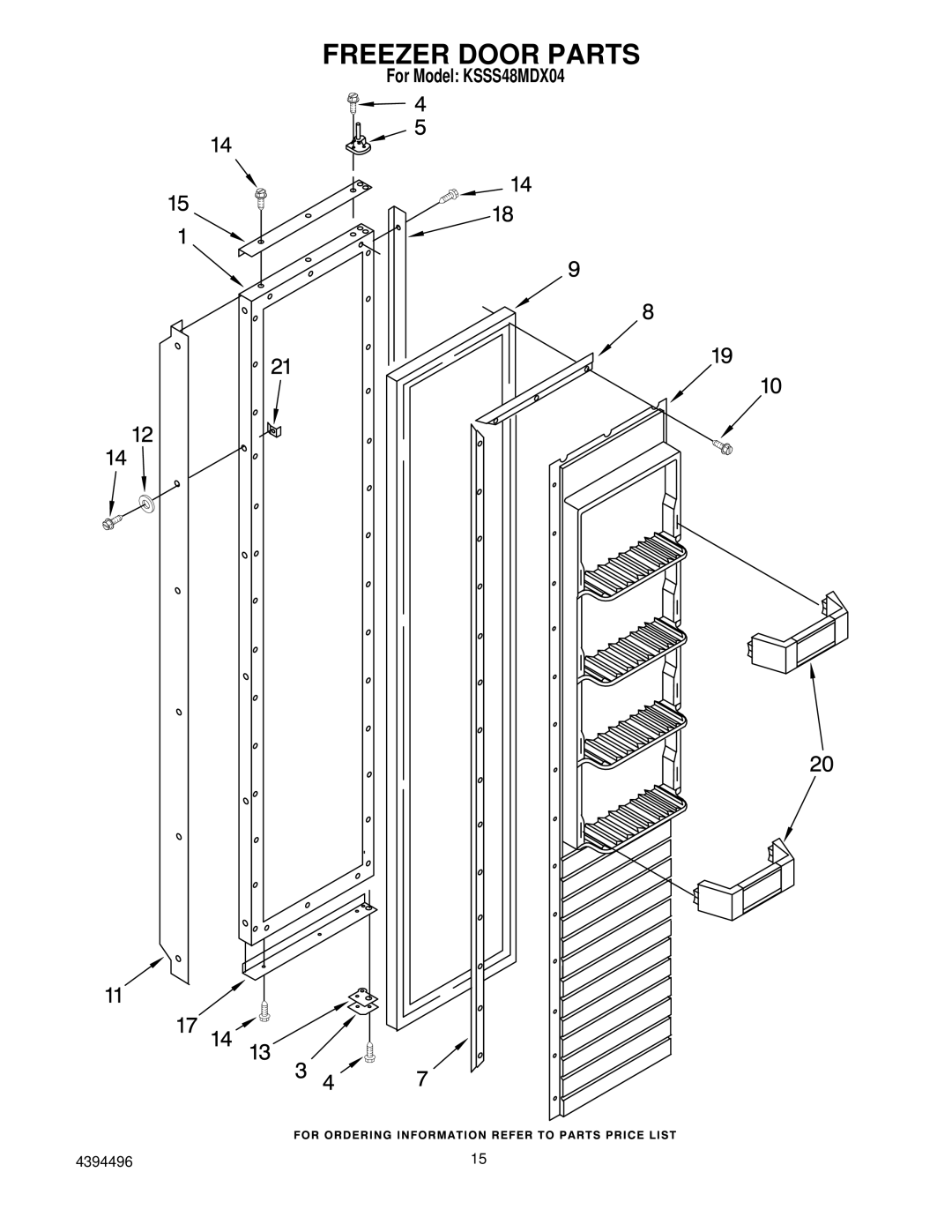 KitchenAid KSSS48MDX04 manual Freezer Door Parts 