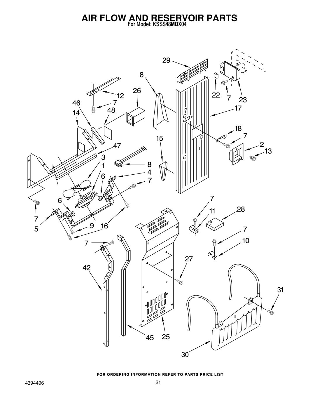 KitchenAid KSSS48MDX04 manual AIR Flow and Reservoir Parts 