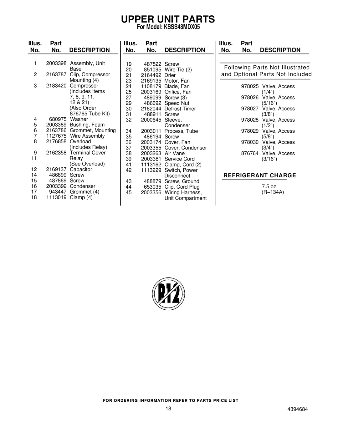 KitchenAid KSSS48MDX05 manual Upper Unit Parts 