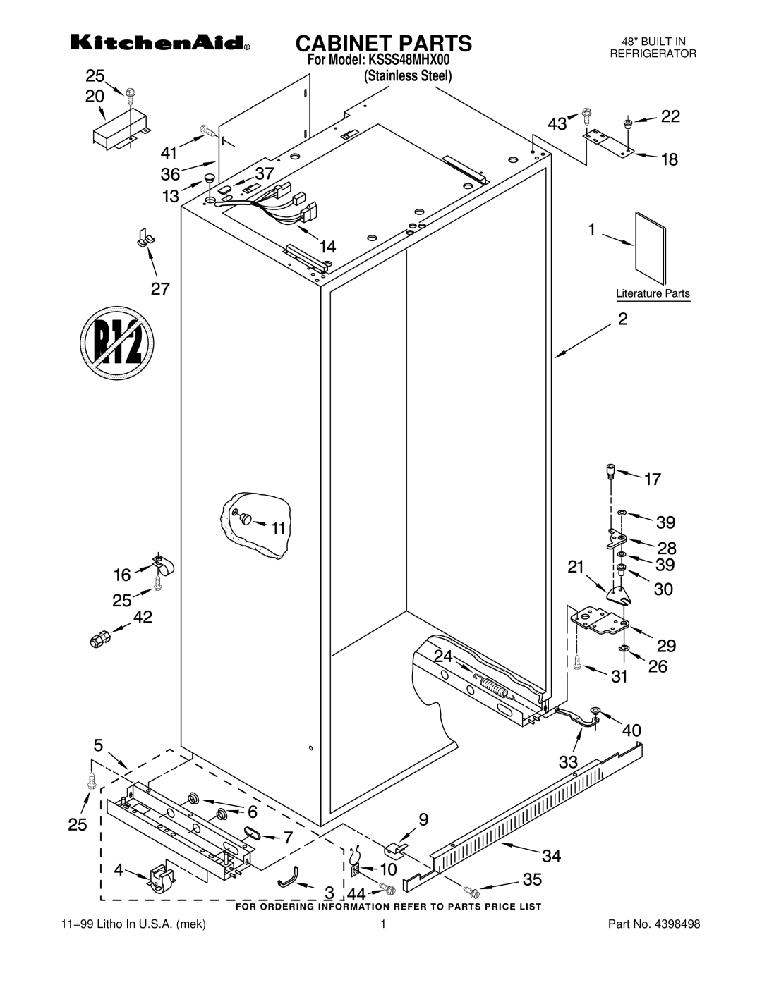 KitchenAid KSSS48MHX00 manual Cabinet Parts 