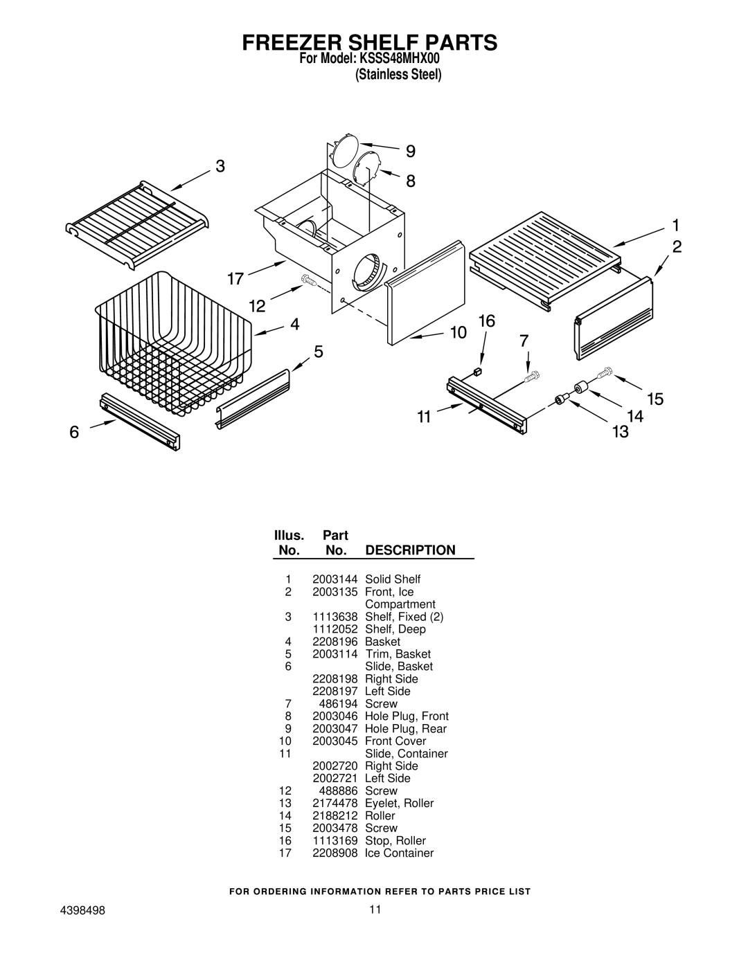 KitchenAid KSSS48MHX00 manual Freezer Shelf Parts 