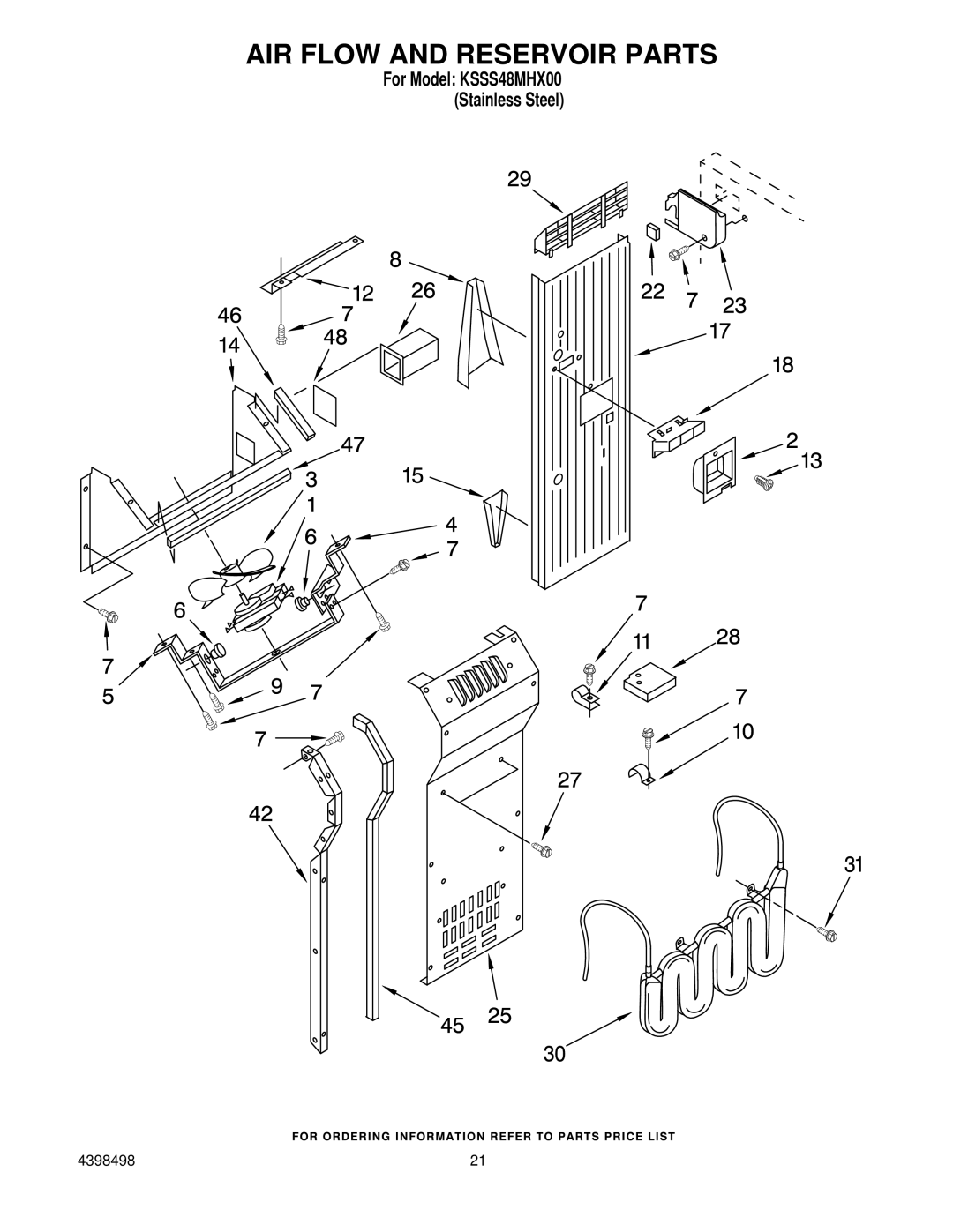 KitchenAid KSSS48MHX00 manual AIR Flow and Reservoir Parts 