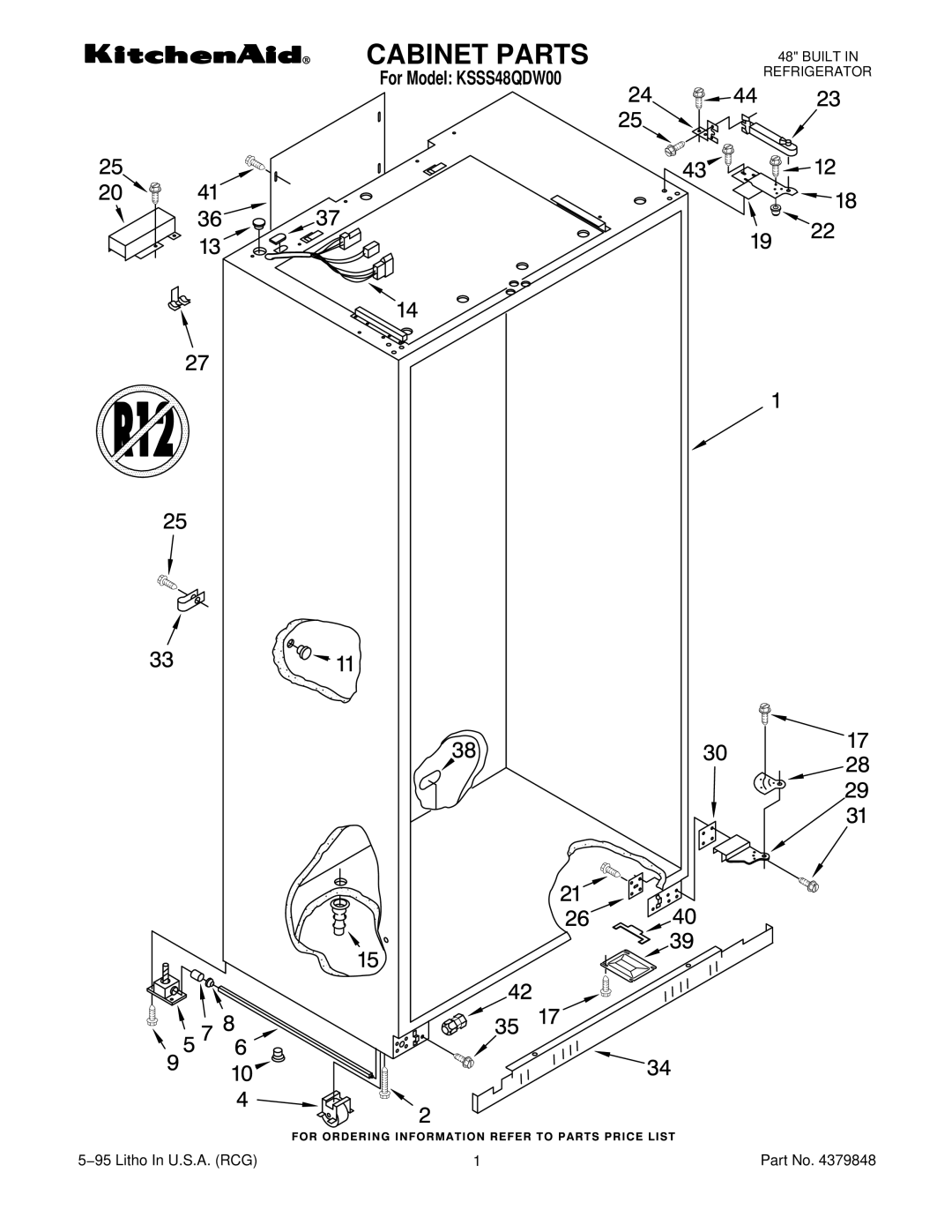 KitchenAid manual Cabinet Parts, For Model KSSS48QDW00 