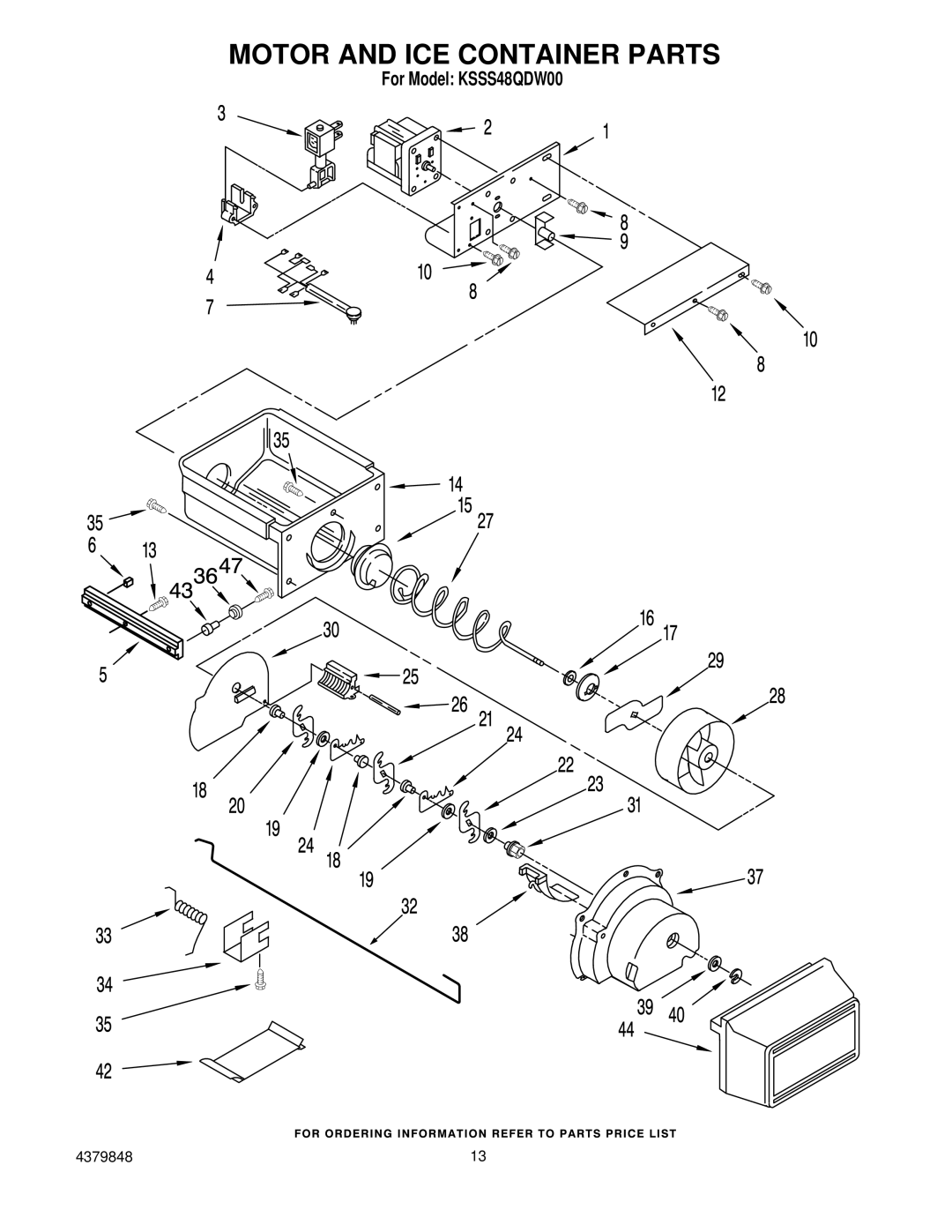 KitchenAid KSSS48QDW00 manual Motor and ICE Container Parts 