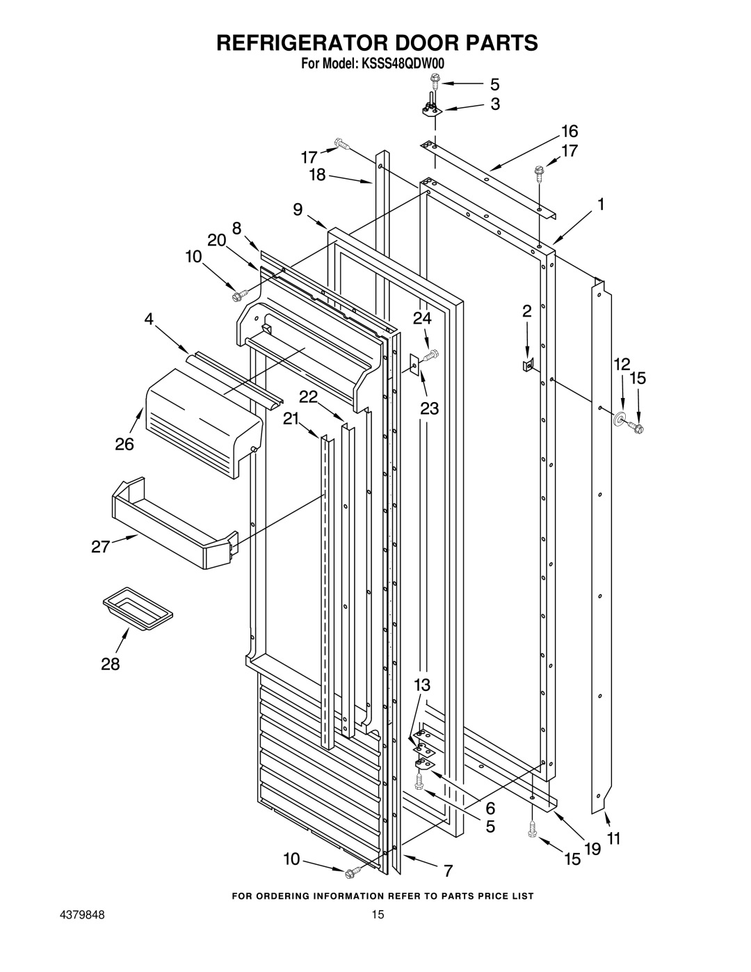 KitchenAid KSSS48QDW00 manual Refrigerator Door Parts 