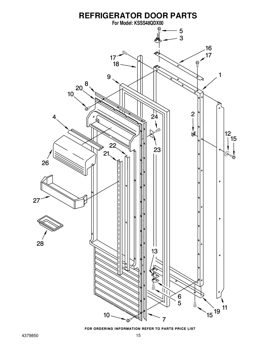 KitchenAid KSSS48QDX00 manual Refrigerator Door Parts 