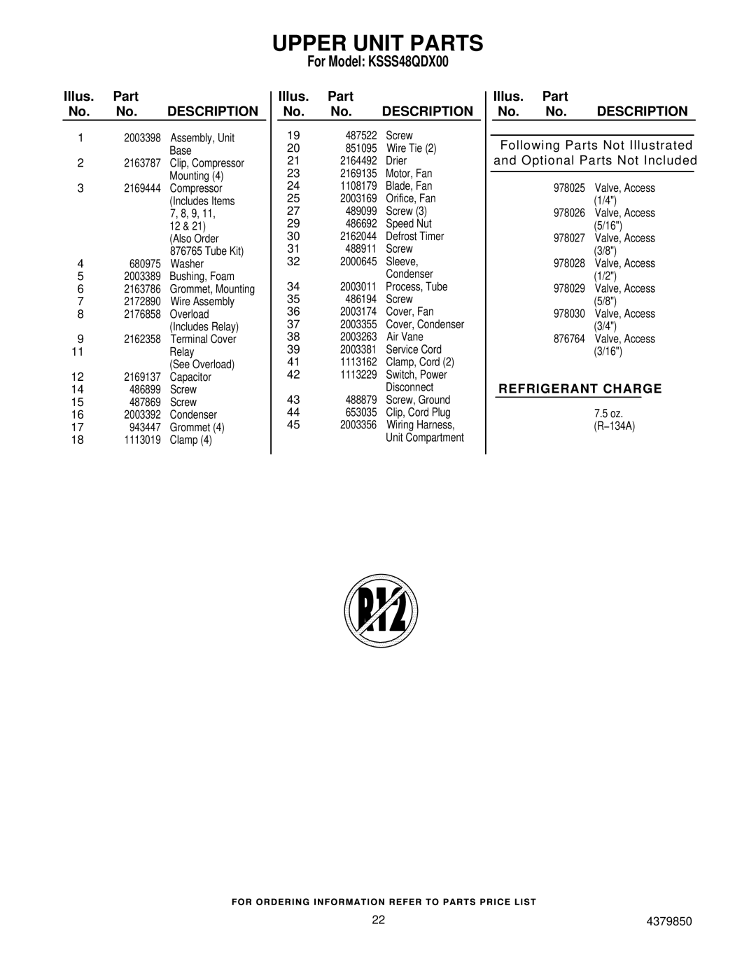 KitchenAid KSSS48QDX00 manual Upper Unit Parts 