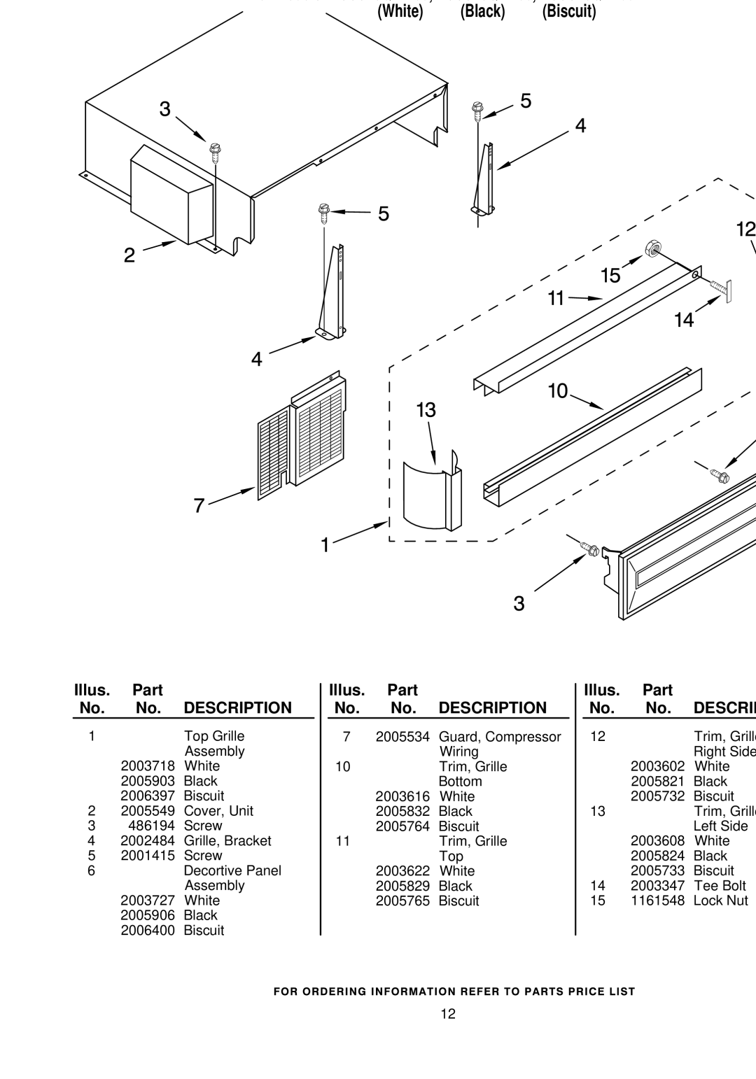 KitchenAid KSSS48QHT00, KSSS48QHW00, KSSS48QHB00 manual TOP Grille and Unit Cover Parts 