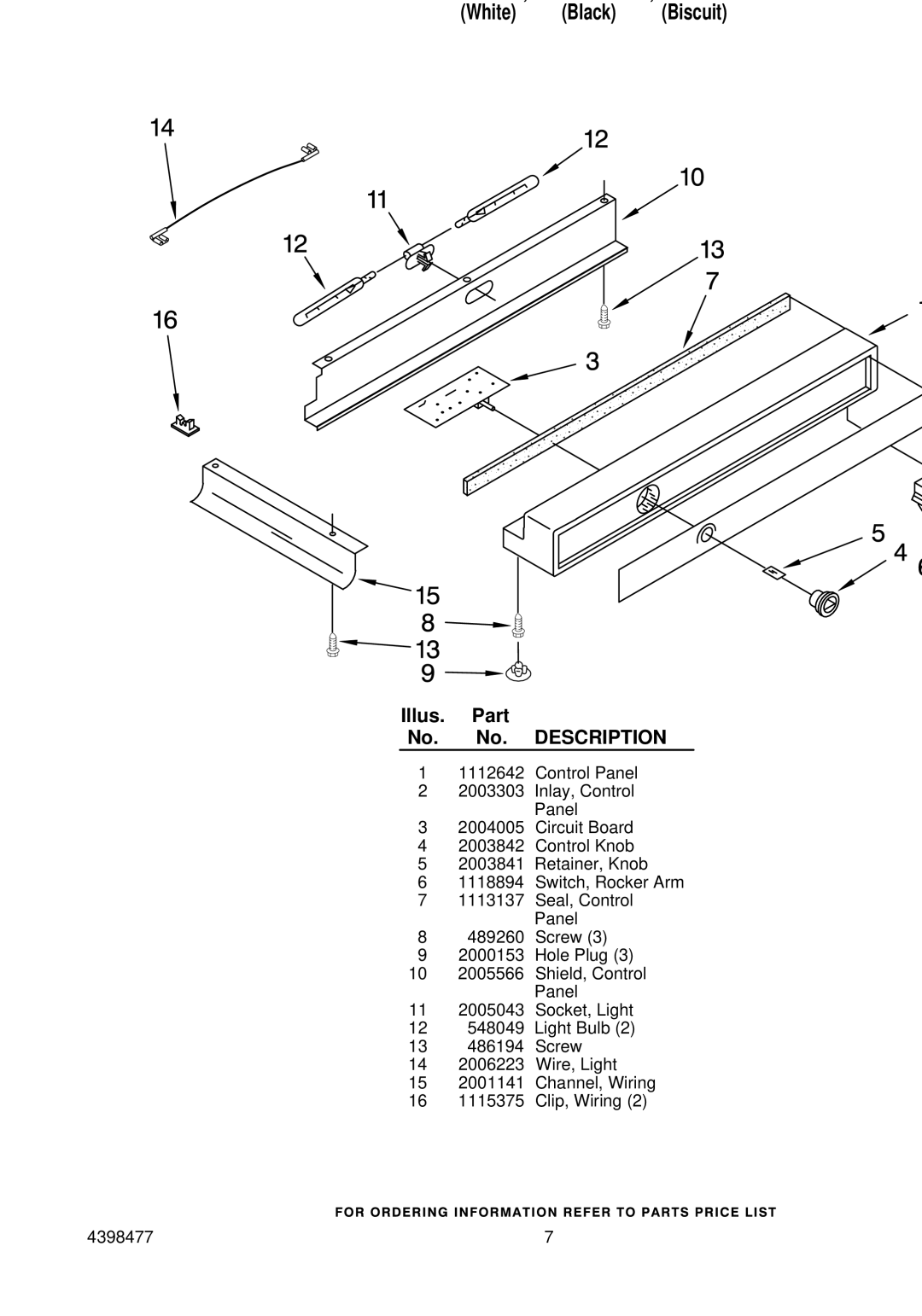 KitchenAid KSSS48QHW00, KSSS48QHT00, KSSS48QHB00 manual Refrigerator Control Panel Parts 