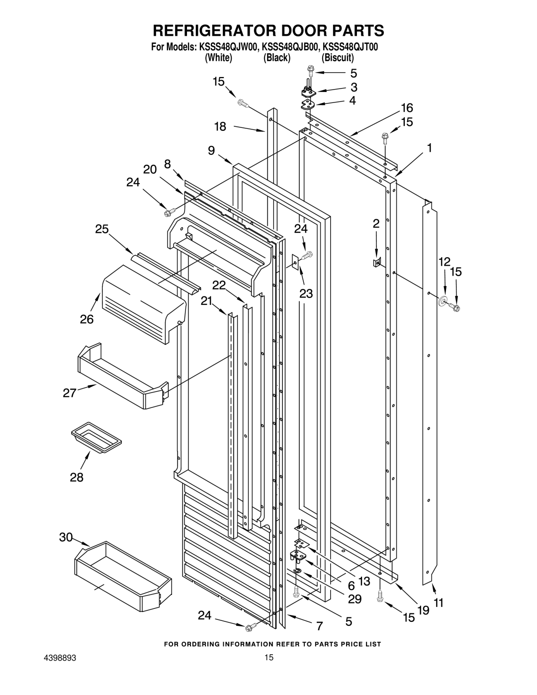 KitchenAid KSSS48QJT00, KSSS48QJW00, KSSS48QJB00 manual Refrigerator Door Parts 