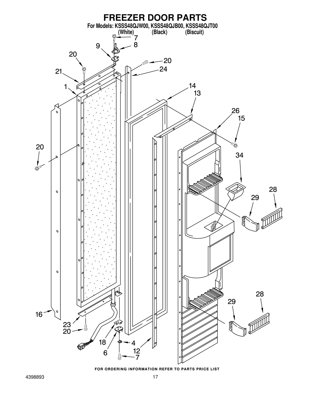KitchenAid KSSS48QJB00, KSSS48QJT00, KSSS48QJW00 manual Freezer Door Parts 