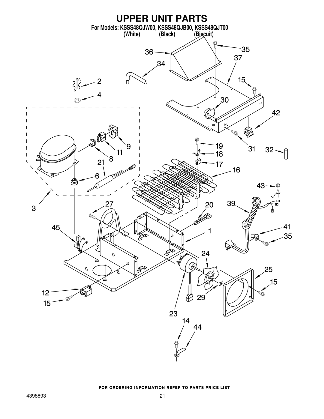 KitchenAid KSSS48QJT00, KSSS48QJW00, KSSS48QJB00 manual Upper Unit Parts 