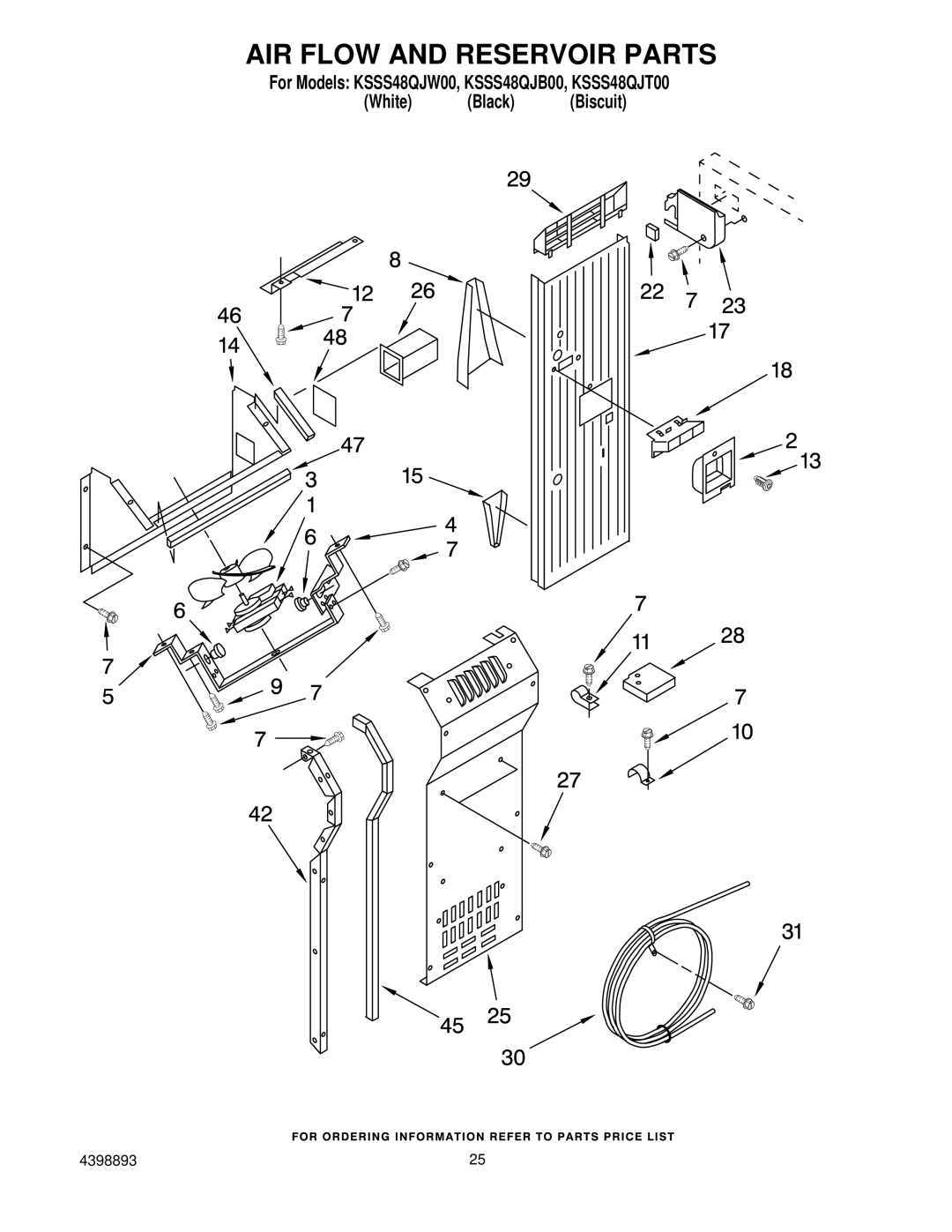 KitchenAid KSSS48QJW00, KSSS48QJT00, KSSS48QJB00 manual AIR Flow and Reservoir Parts 