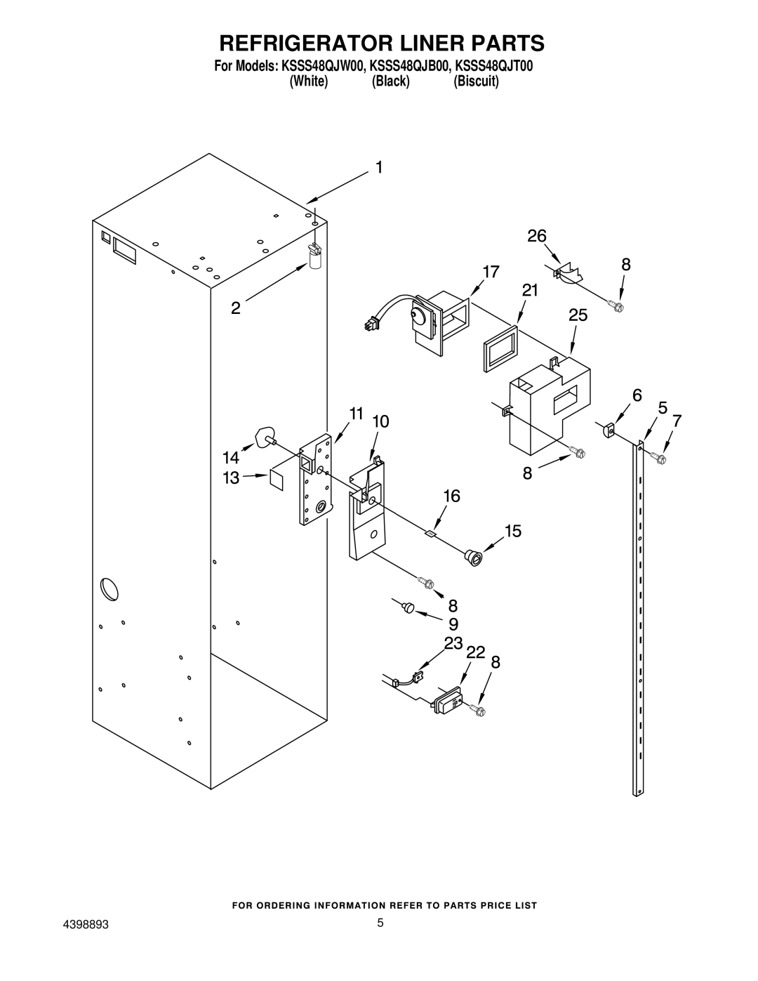 KitchenAid KSSS48QJB00, KSSS48QJT00, KSSS48QJW00 manual Refrigerator Liner Parts 