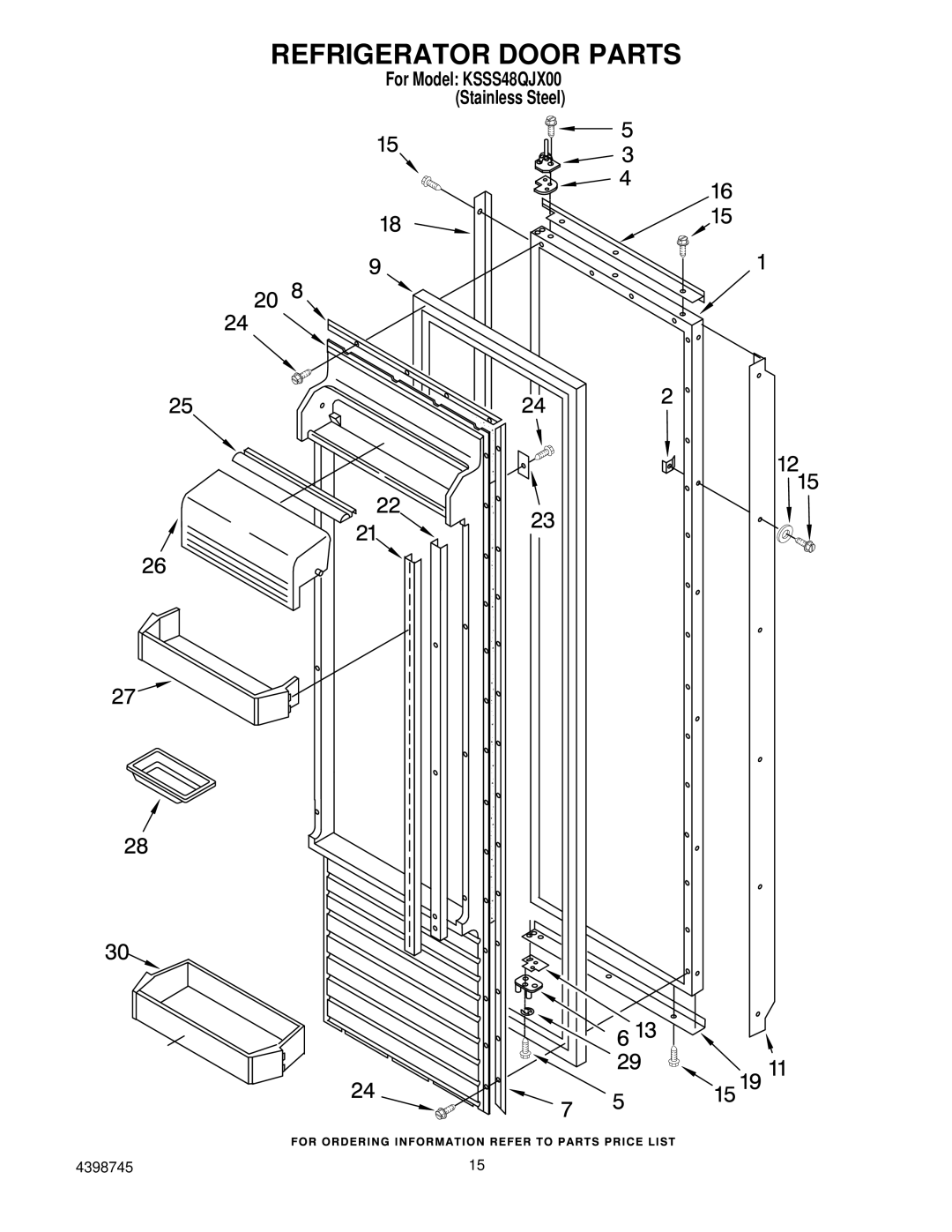 KitchenAid KSSS48QJX00 manual Refrigerator Door Parts 