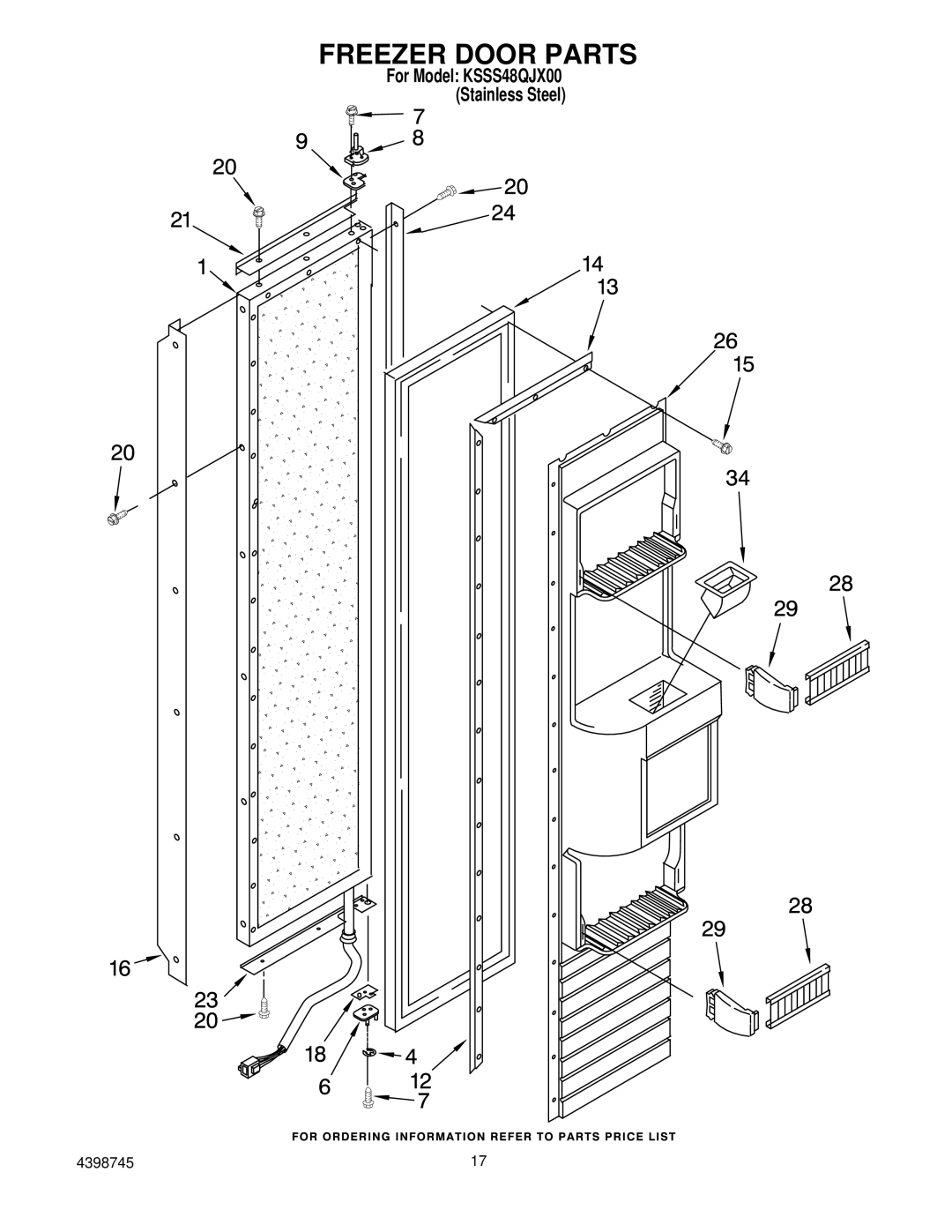 KitchenAid KSSS48QJX00 manual Freezer Door Parts 