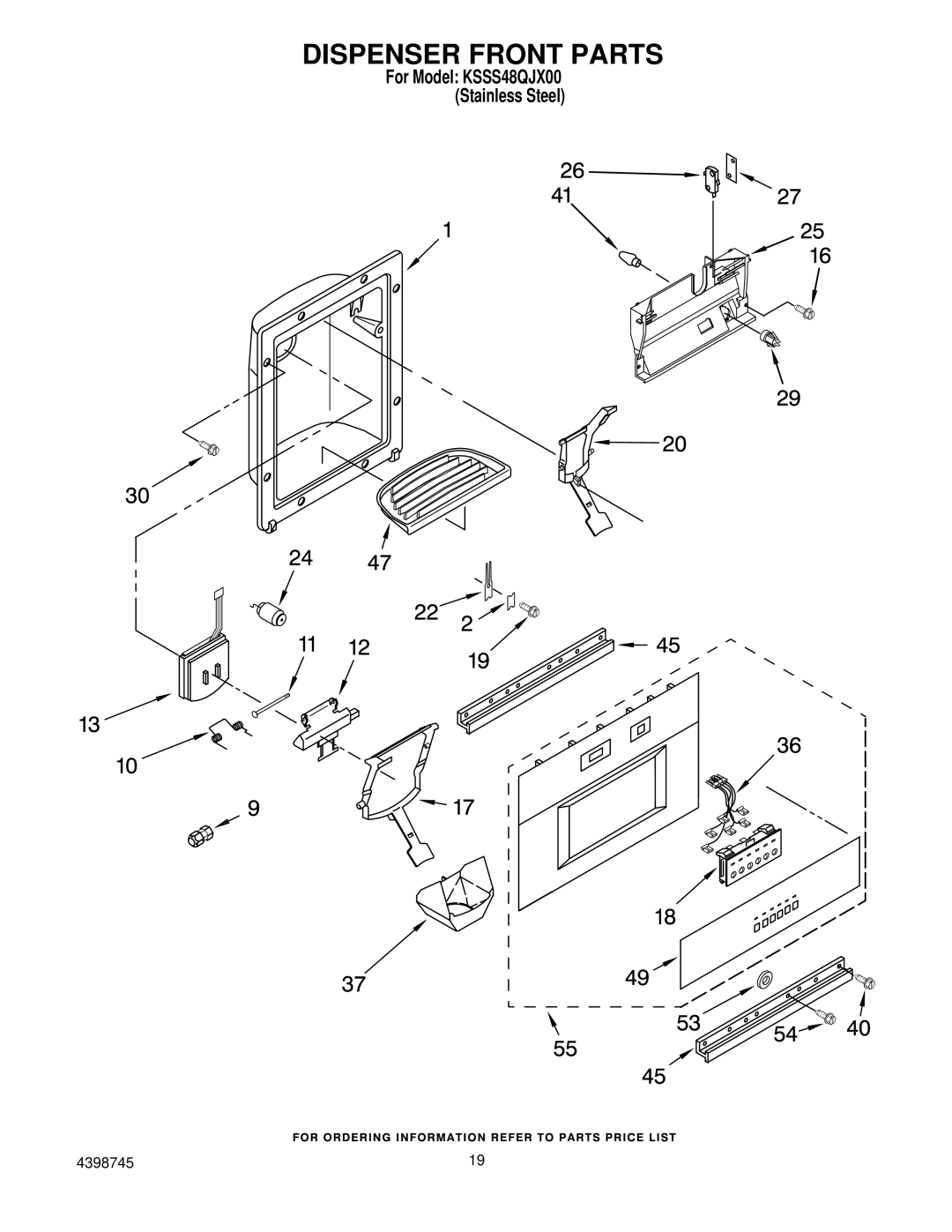 KitchenAid KSSS48QJX00 manual Dispenser Front Parts 