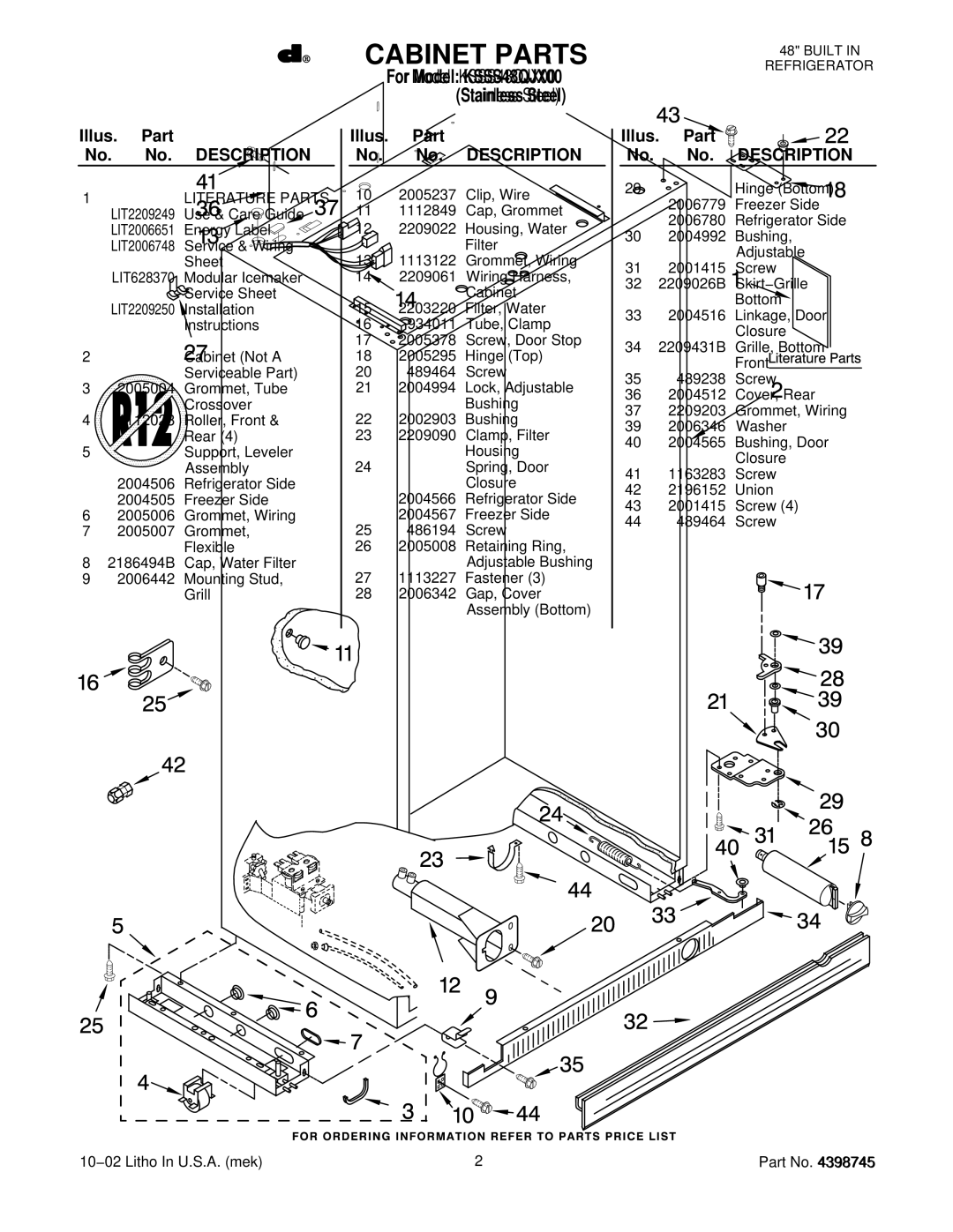 KitchenAid KSSS48QJX00 manual Illus. Part No. No. Description 