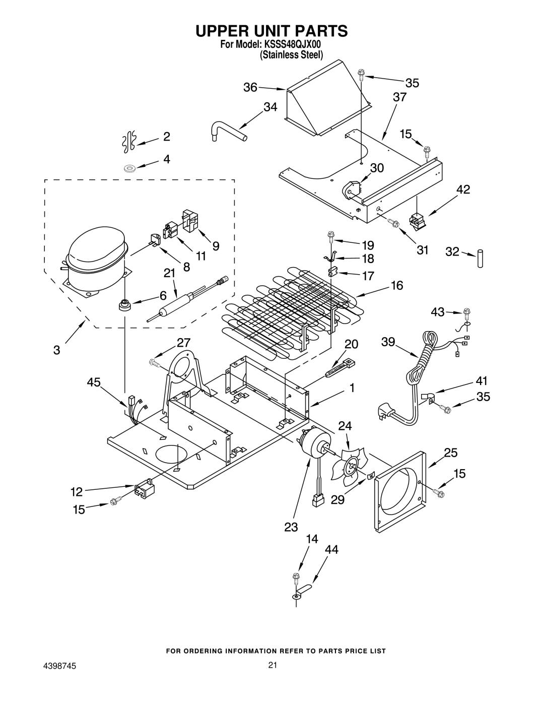 KitchenAid KSSS48QJX00 manual Upper Unit Parts 