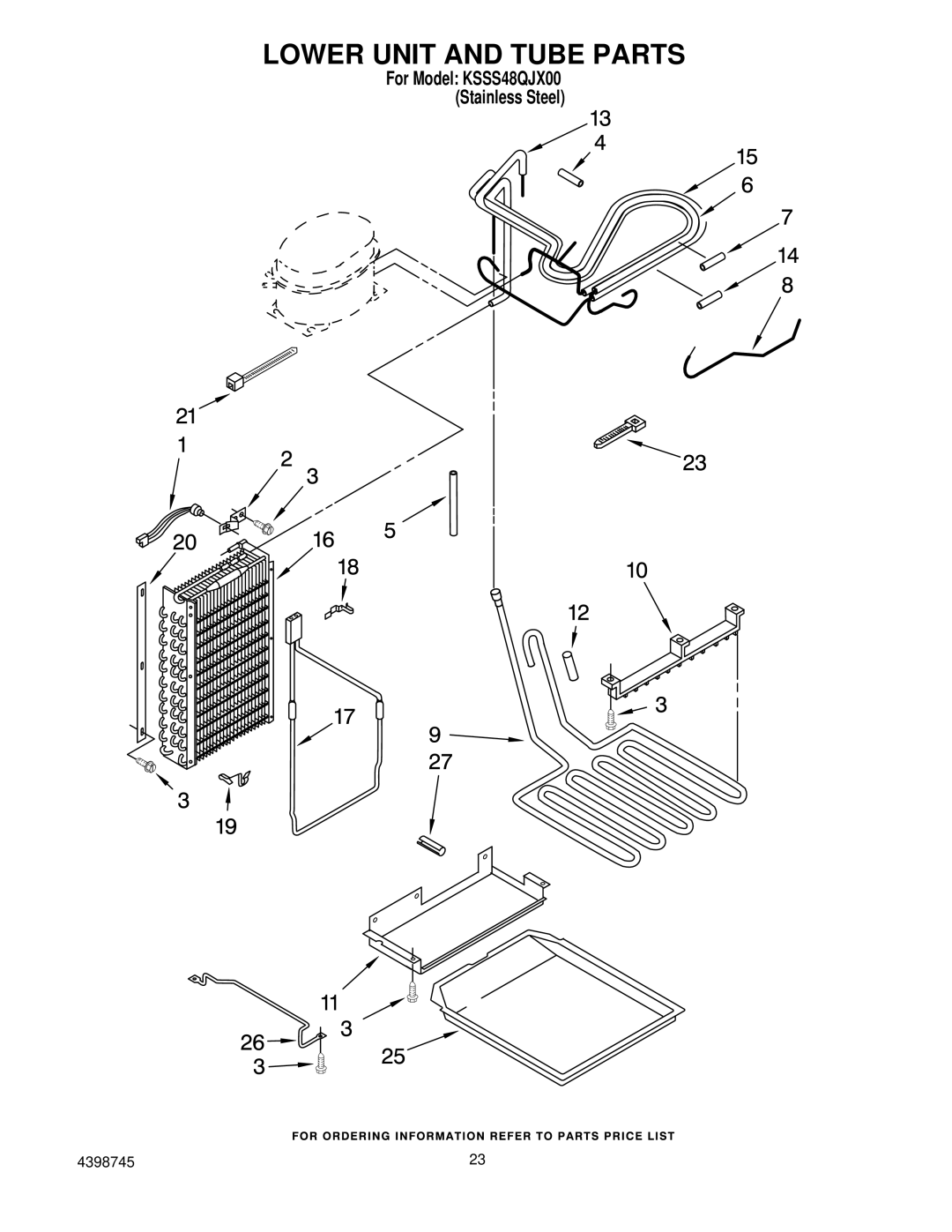 KitchenAid KSSS48QJX00 manual Lower Unit and Tube Parts 