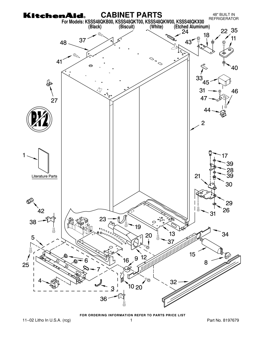 KitchenAid KSSS48QKT00, KSSS48QKW00, KSSS48QKX00, KSSS48QKB00 manual Cabinet Parts 