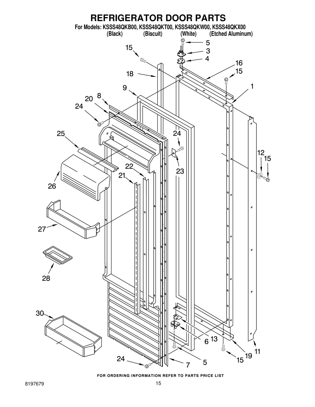 KitchenAid KSSS48QKB00, KSSS48QKW00, KSSS48QKT00, KSSS48QKX00 manual Refrigerator Door Parts 