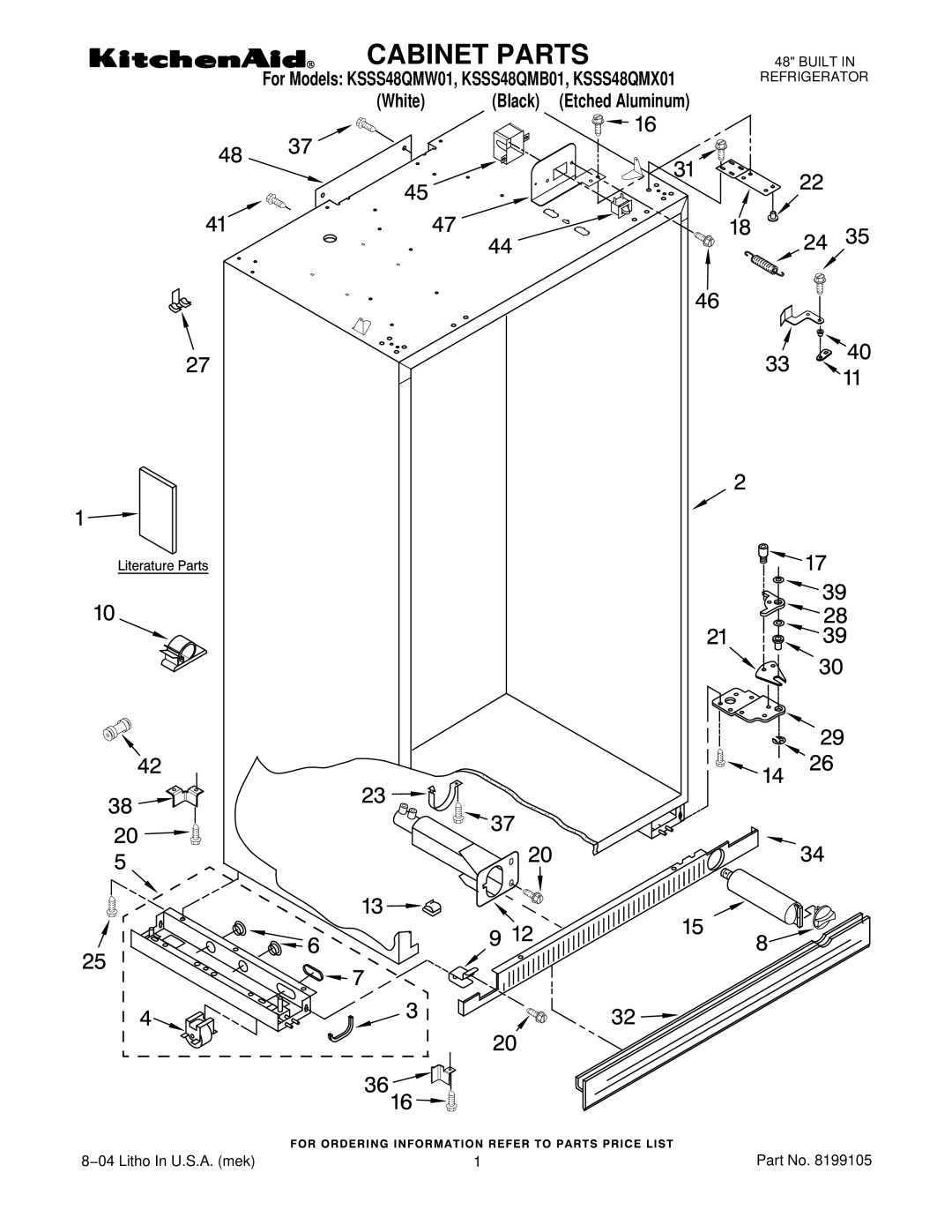 KitchenAid KSSS48QMB01, KSSS48QMX01, KSSS48QMW01 manual Cabinet Parts 