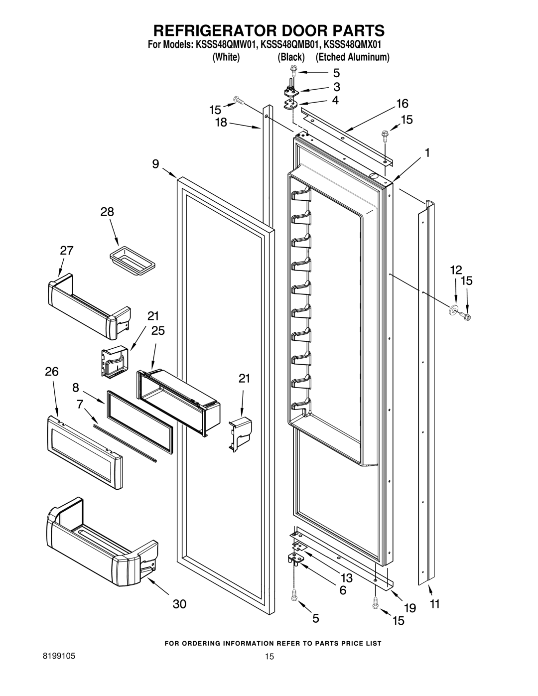 KitchenAid KSSS48QMX01, KSSS48QMB01, KSSS48QMW01 manual Refrigerator Door Parts 