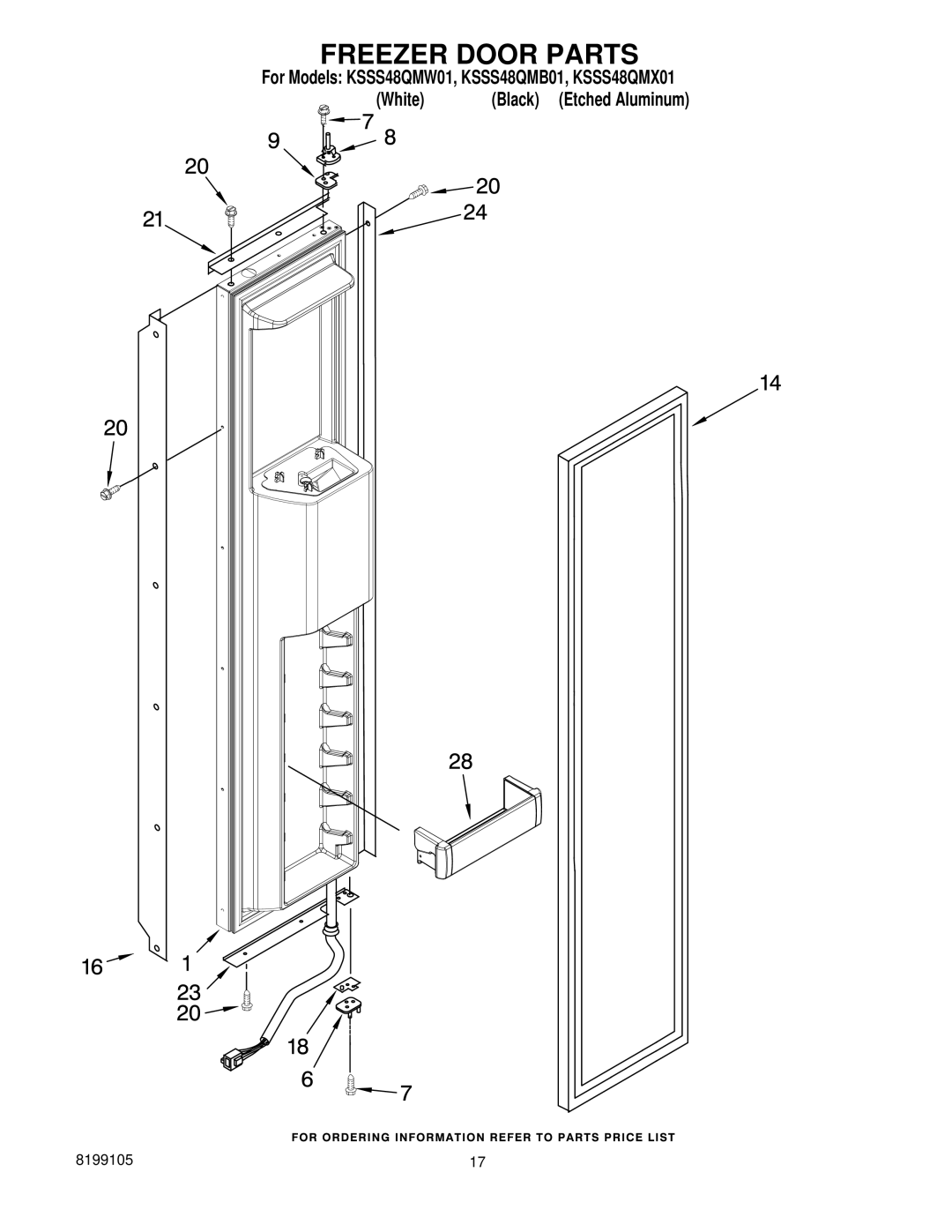 KitchenAid KSSS48QMW01, KSSS48QMX01, KSSS48QMB01 manual Freezer Door Parts 