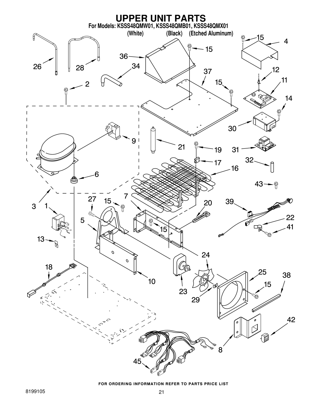 KitchenAid KSSS48QMX01, KSSS48QMB01, KSSS48QMW01 manual Upper Unit Parts 