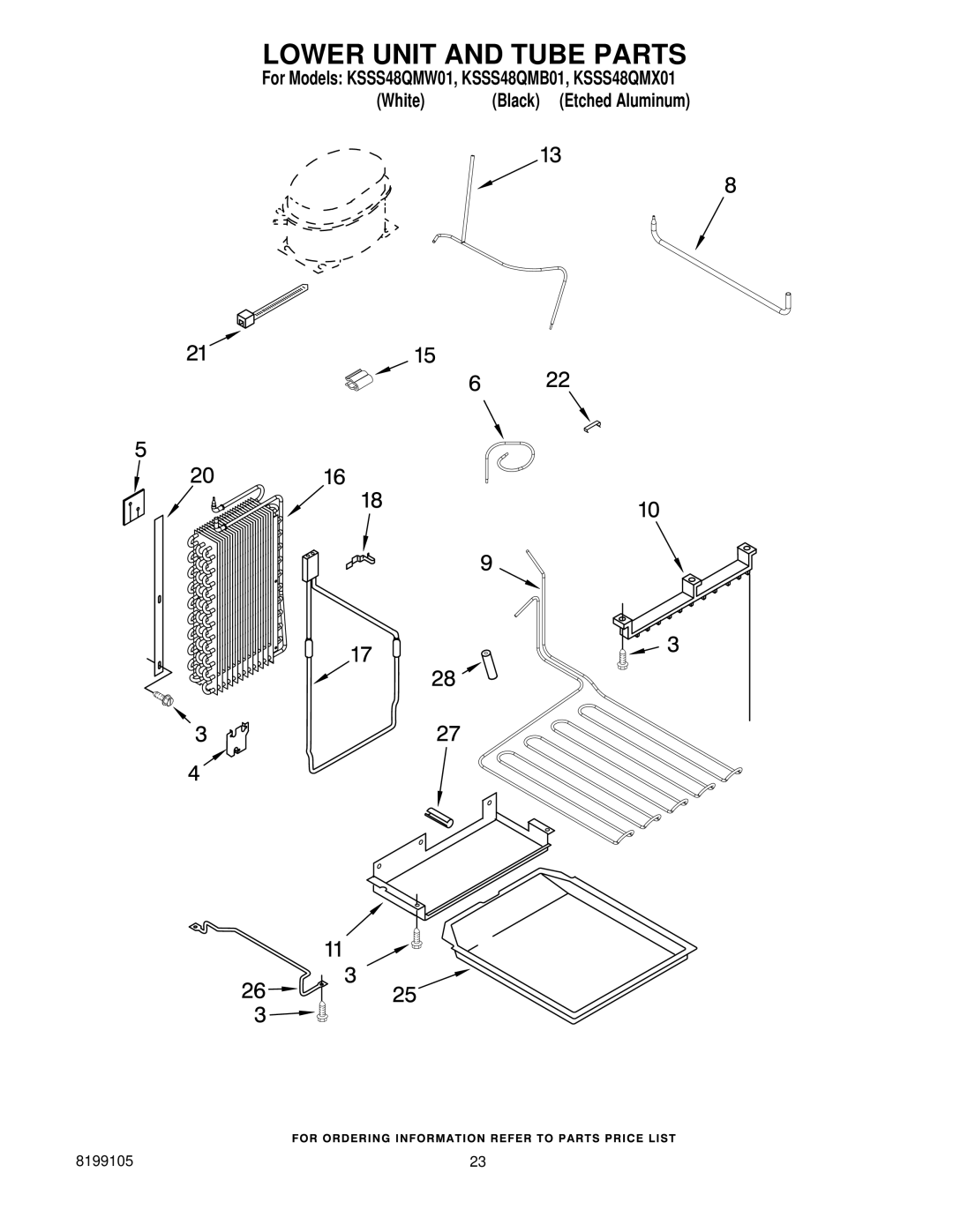 KitchenAid KSSS48QMW01, KSSS48QMX01, KSSS48QMB01 manual Lower Unit and Tube Parts 