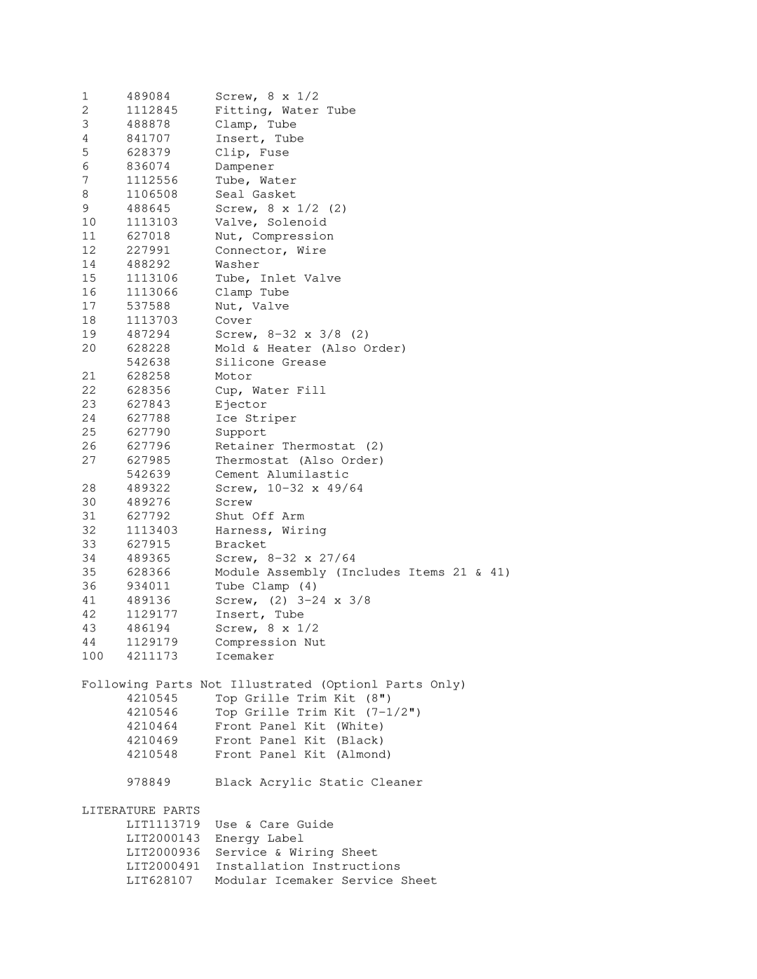 KitchenAid KSSSS36MWX01 manual Literature Parts 