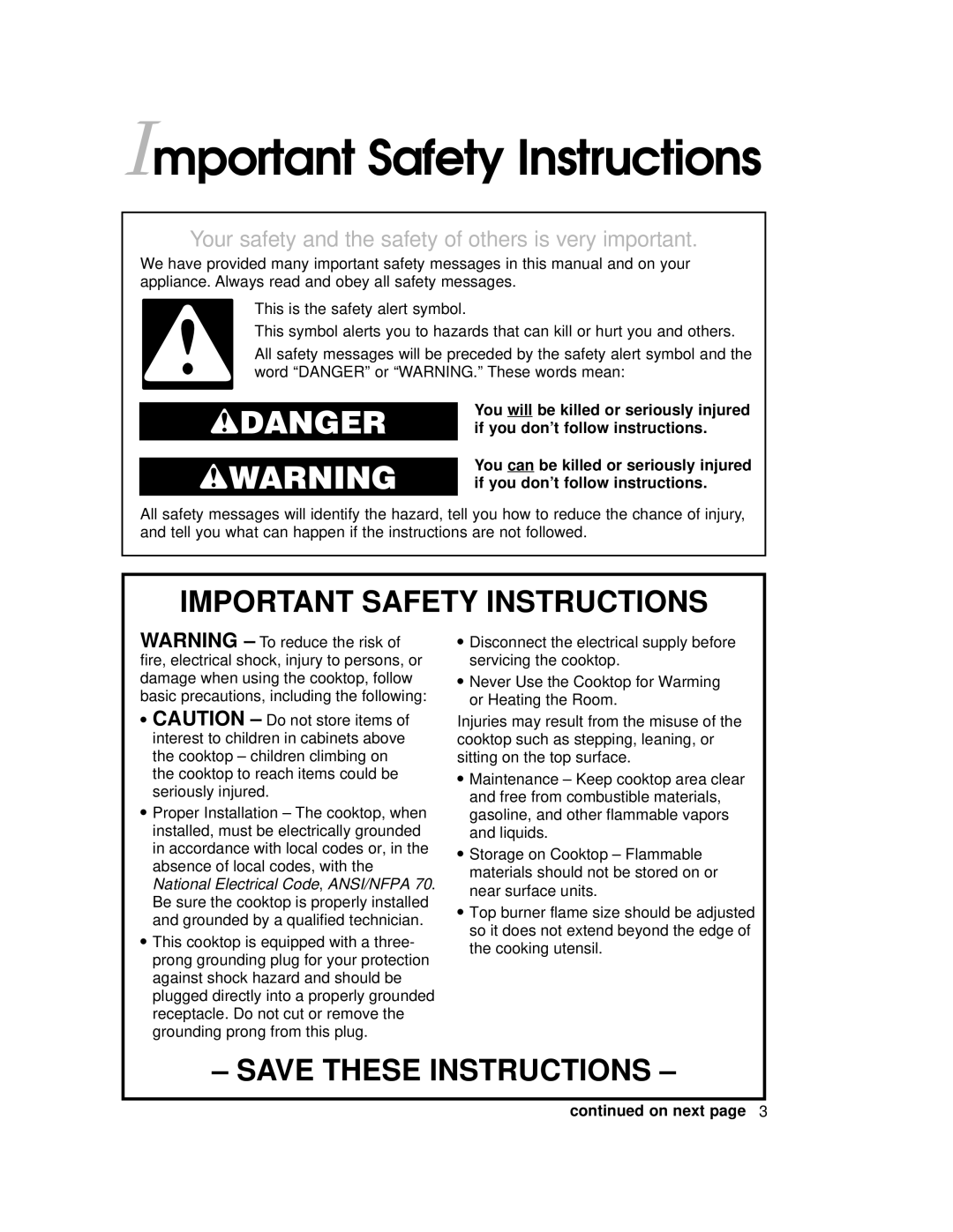 KitchenAid KGCT025, KSVD060B, KKECT025, KECG020, KECC027 important safety instructions Important Safety Instructions, On next 