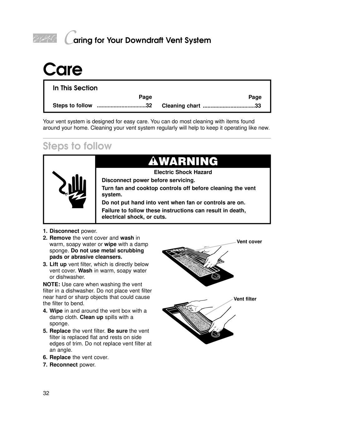 KitchenAid KECG020, KSVD060B, KKECT025, KGCT025, KECC027 important safety instructions Care, Reconnect power 