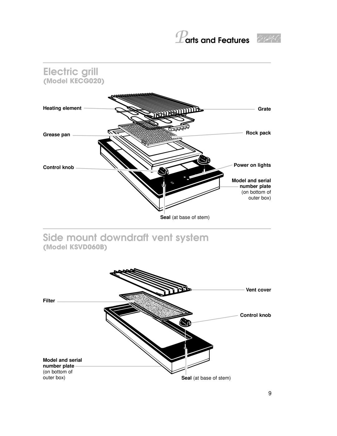 KitchenAid KECC027, KSVD060B, KKECT025, KECG020, KGCT025 Electric grill, Side mount downdraft vent system 