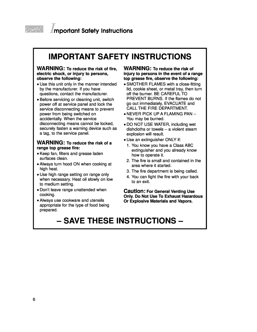 KitchenAid KKECT025, KSVD060B, KECG020, KGCT025, KECC027 Important Safety Instructions, Save These Instructions 