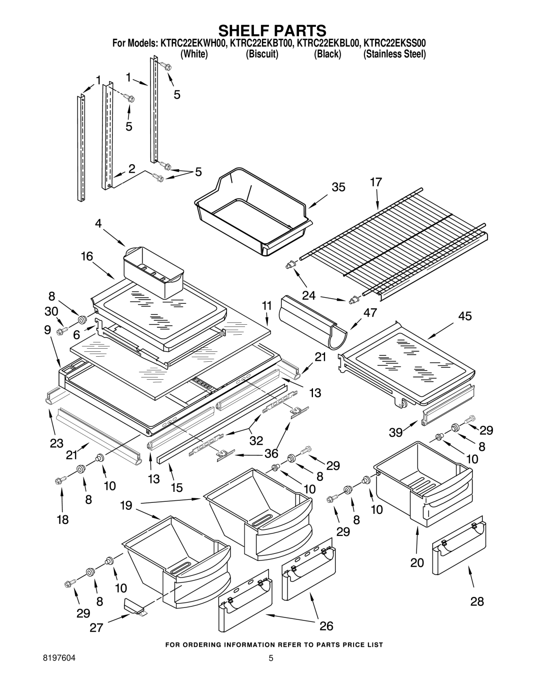 KitchenAid KTRC22EKBT00, KTRC22EKBL00, KTRC22EKWH00, KTRC22EKSS00 manual Shelf Parts 