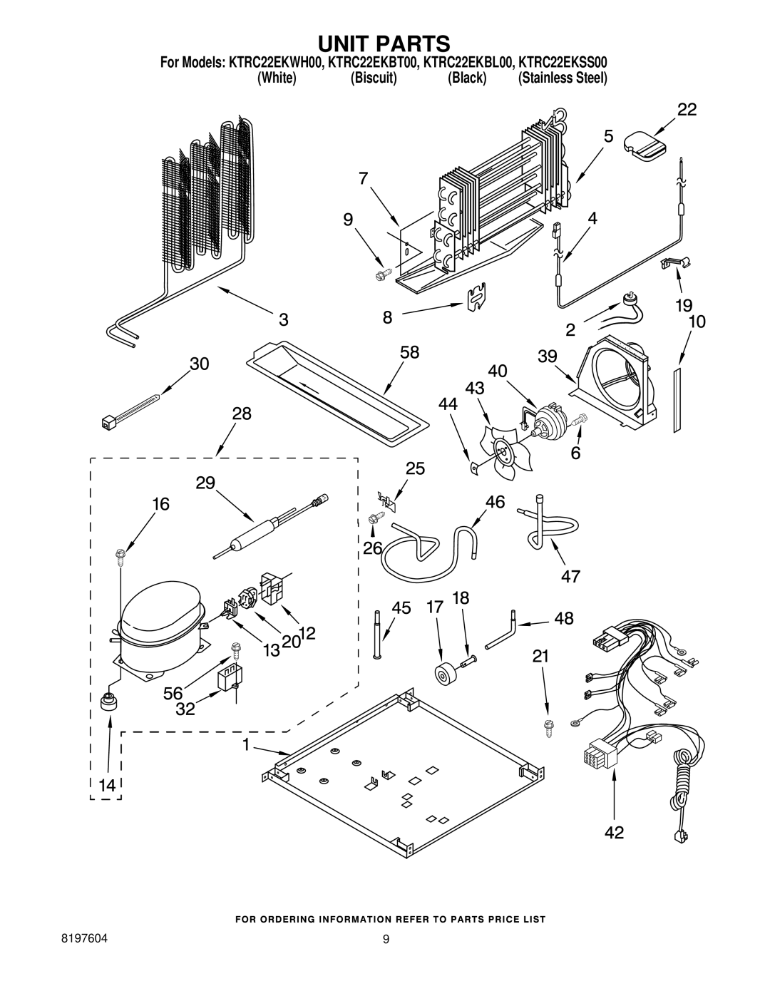 KitchenAid KTRC22EKBT00, KTRC22EKBL00, KTRC22EKWH00, KTRC22EKSS00 manual Unit Parts 