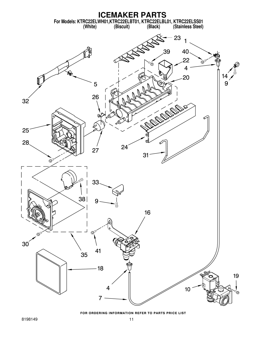 KitchenAid KTRC22ELWH01, KTRC22ELBL01, KTRC22ELBT01, KTRC22ELSS01 manual Icemaker Parts 