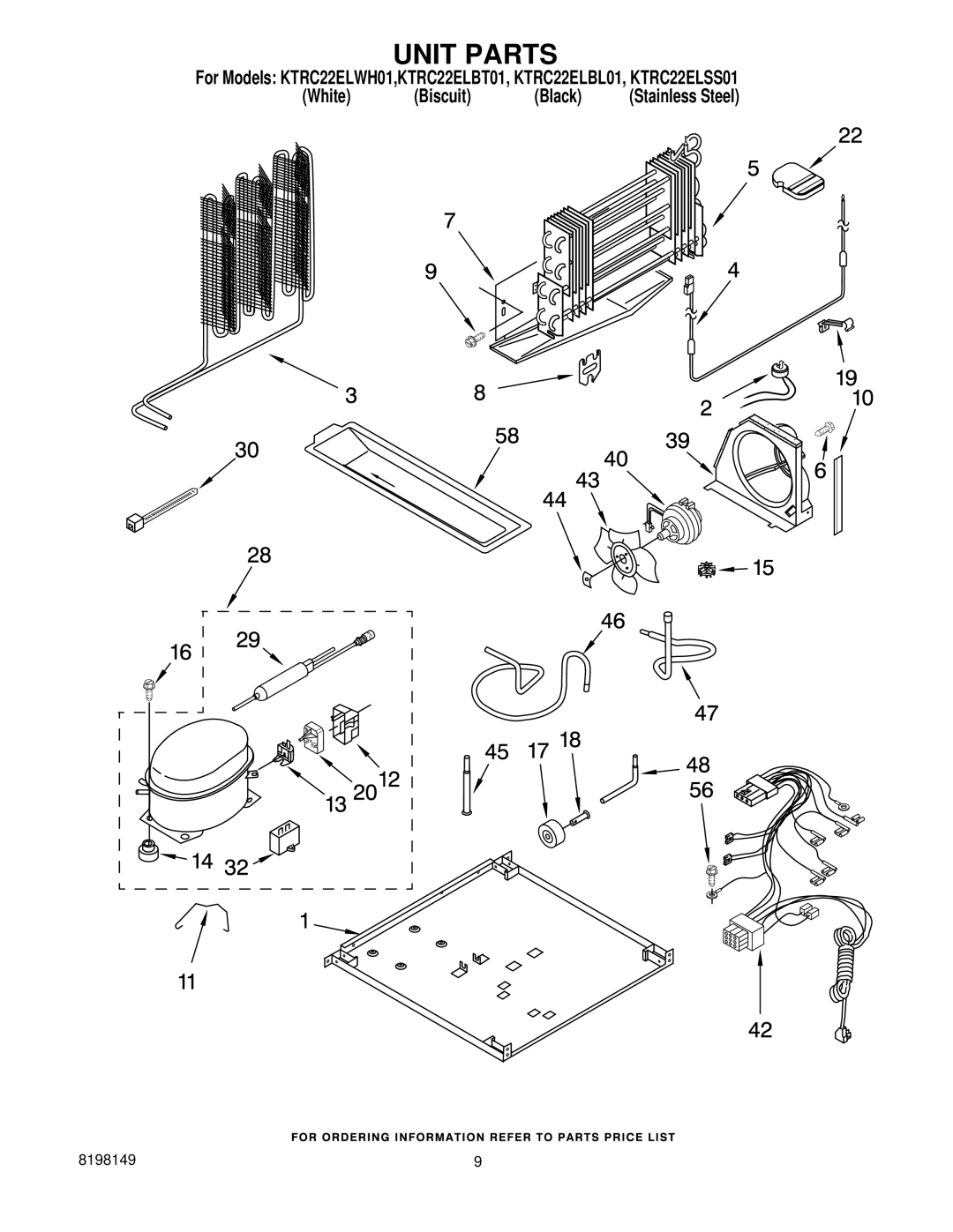 KitchenAid KTRC22ELBT01, KTRC22ELBL01, KTRC22ELSS01, KTRC22ELWH01 manual Unit Parts 