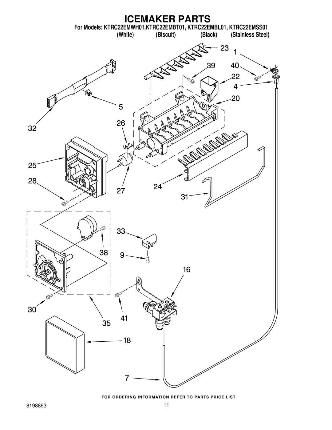 KitchenAid KTRC22EMBT01, KTRC22EMSS01, KTRC22EMWH01, KTRC22EMBL01 manual Icemaker Parts 