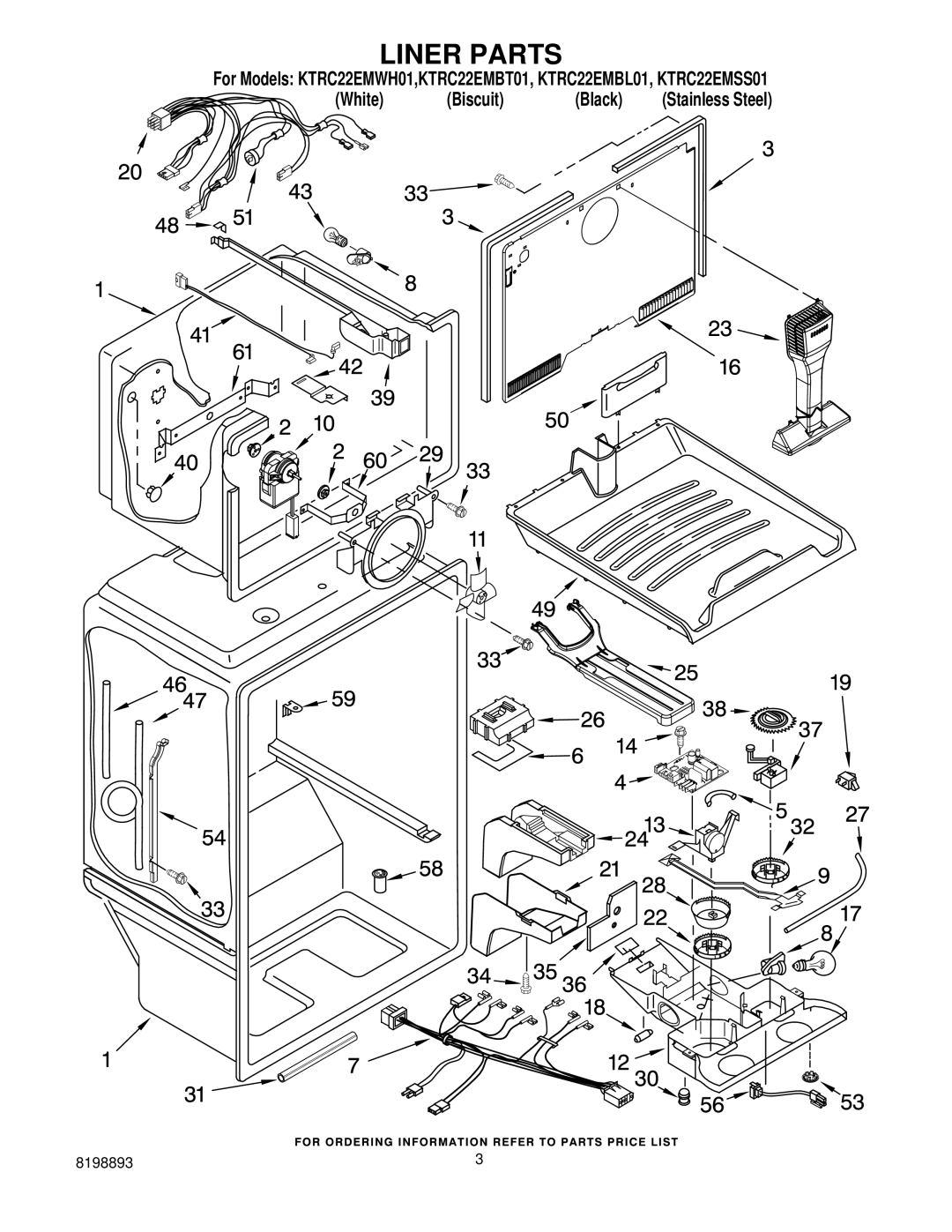 KitchenAid KTRC22EMBT01, KTRC22EMSS01, KTRC22EMWH01, KTRC22EMBL01 manual Liner Parts 