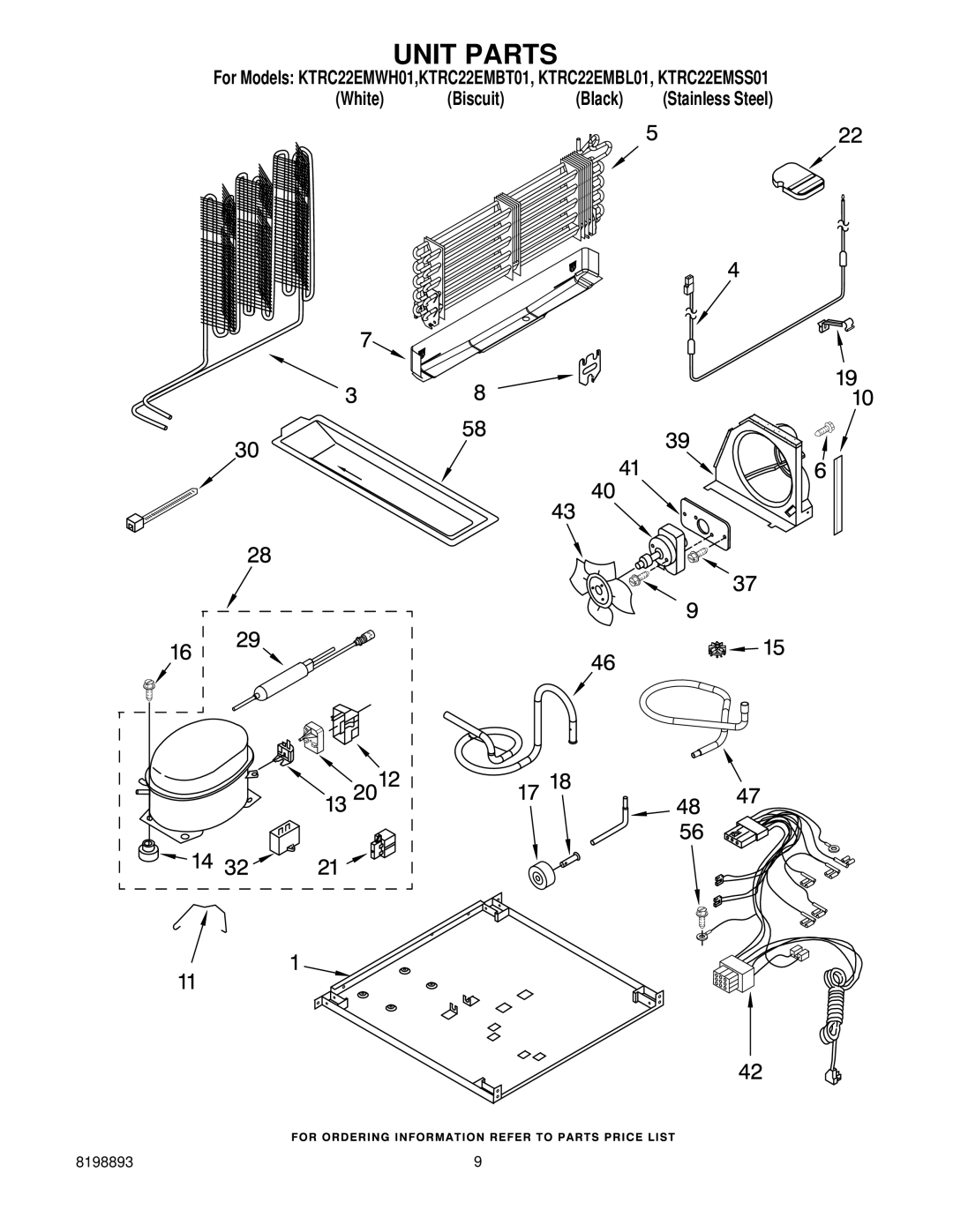 KitchenAid KTRC22EMWH01, KTRC22EMSS01, KTRC22EMBL01, KTRC22EMBT01 manual Unit Parts 