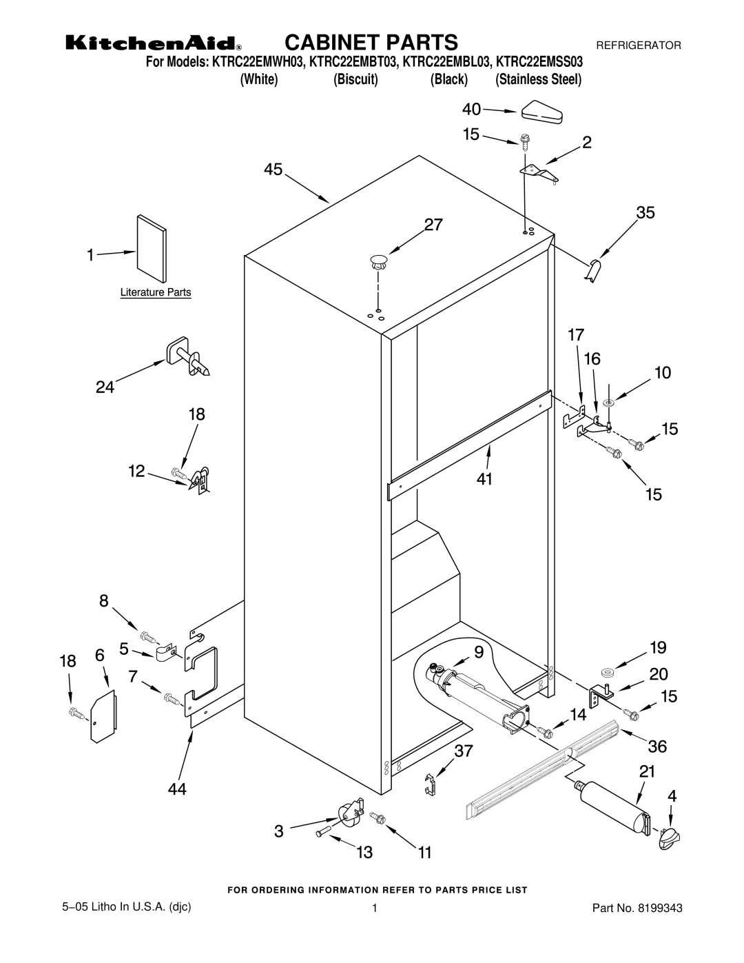 KitchenAid KTRC22EMSS03, KTRC22EMWH03, KTRC22EMBT03, KTRC22EMBL03 manual Cabinet Parts 