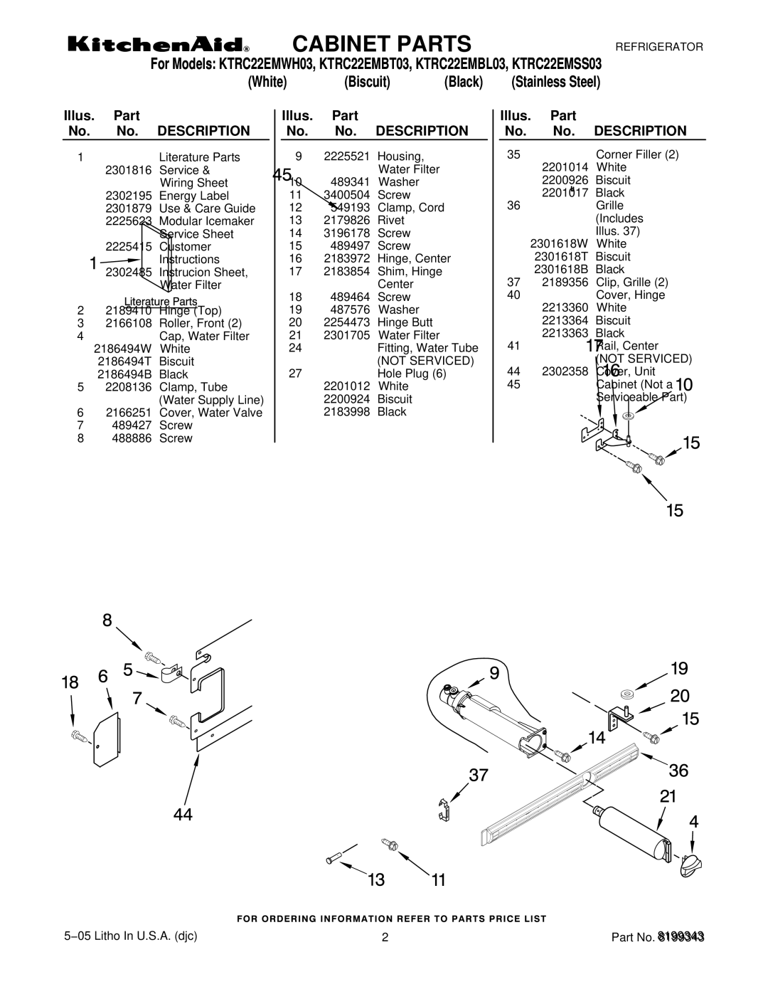 KitchenAid KTRC22EMBT03, KTRC22EMWH03, KTRC22EMSS03, KTRC22EMBL03 manual Illus. Part No. No. Description 