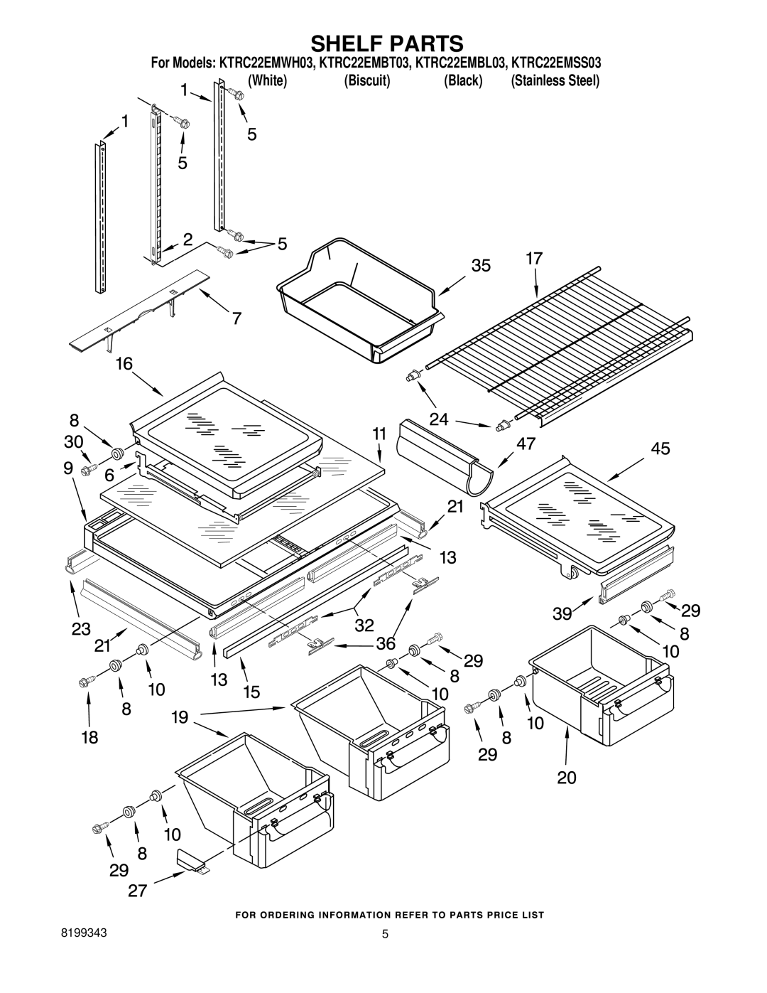 KitchenAid KTRC22EMSS03, KTRC22EMWH03, KTRC22EMBT03, KTRC22EMBL03 manual Shelf Parts 