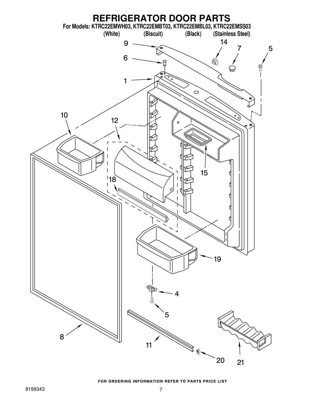 KitchenAid KTRC22EMBL03, KTRC22EMWH03, KTRC22EMSS03, KTRC22EMBT03 manual Refrigerator Door Parts 