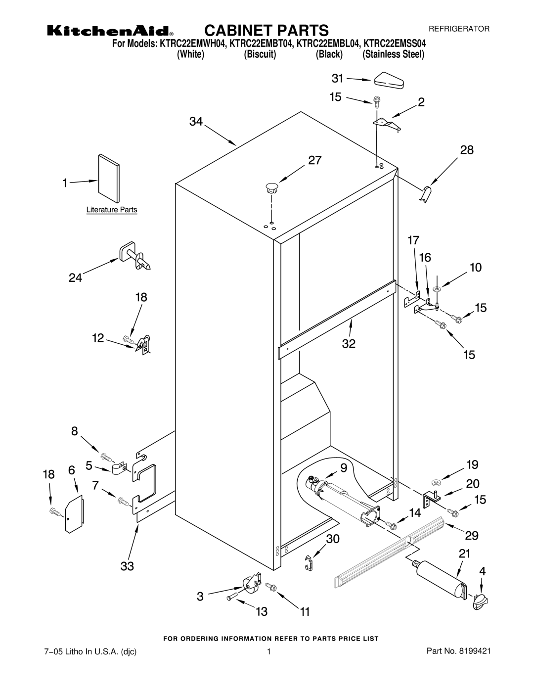 KitchenAid KTRC22EMBT04, KTRC22EMWH04, KTRC22EMSS04, KTRC22EMBL04 manual Cabinet Parts 