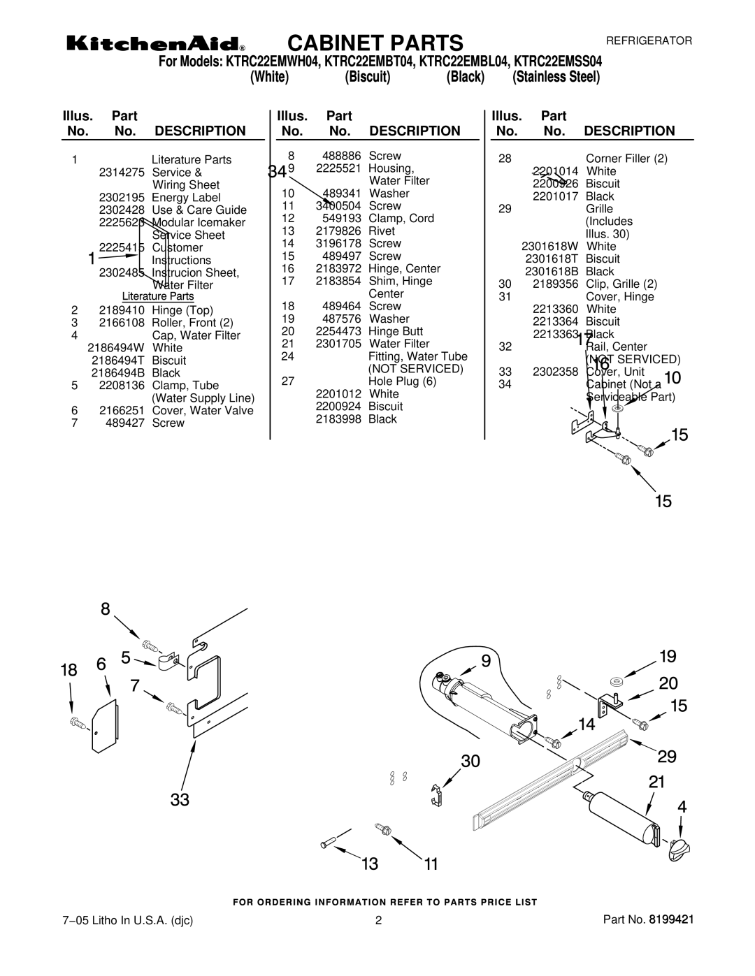 KitchenAid KTRC22EMSS04, KTRC22EMWH04, KTRC22EMBT04, KTRC22EMBL04 manual Illus. Part No. No. Description 