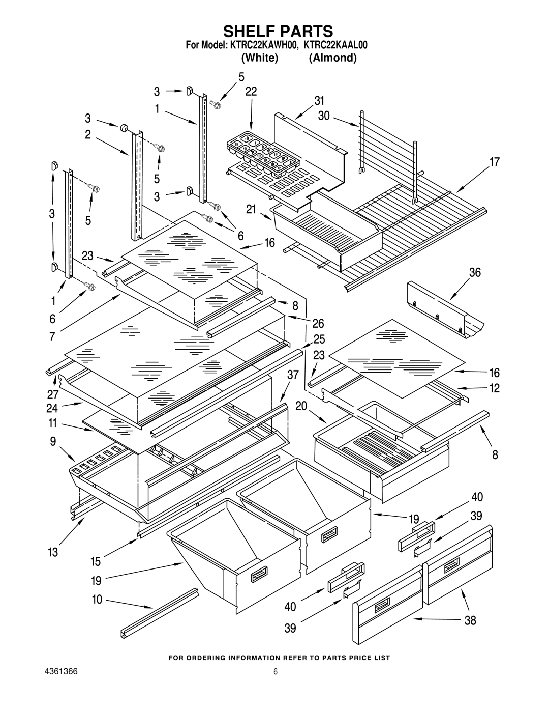 KitchenAid KTRC22KAWH00 manual Shelf Parts 